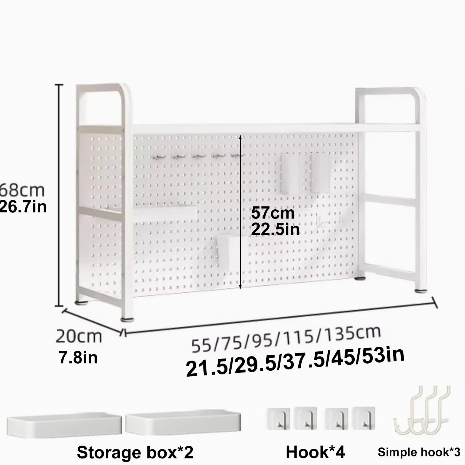 Mensola da scrivania con tavola perforata, mensola aggiuntiva in metallo per dormitorio o ufficio, 75 cm, soluzione elegante e funzionale per riporre oggetti da scrivania (Svart)