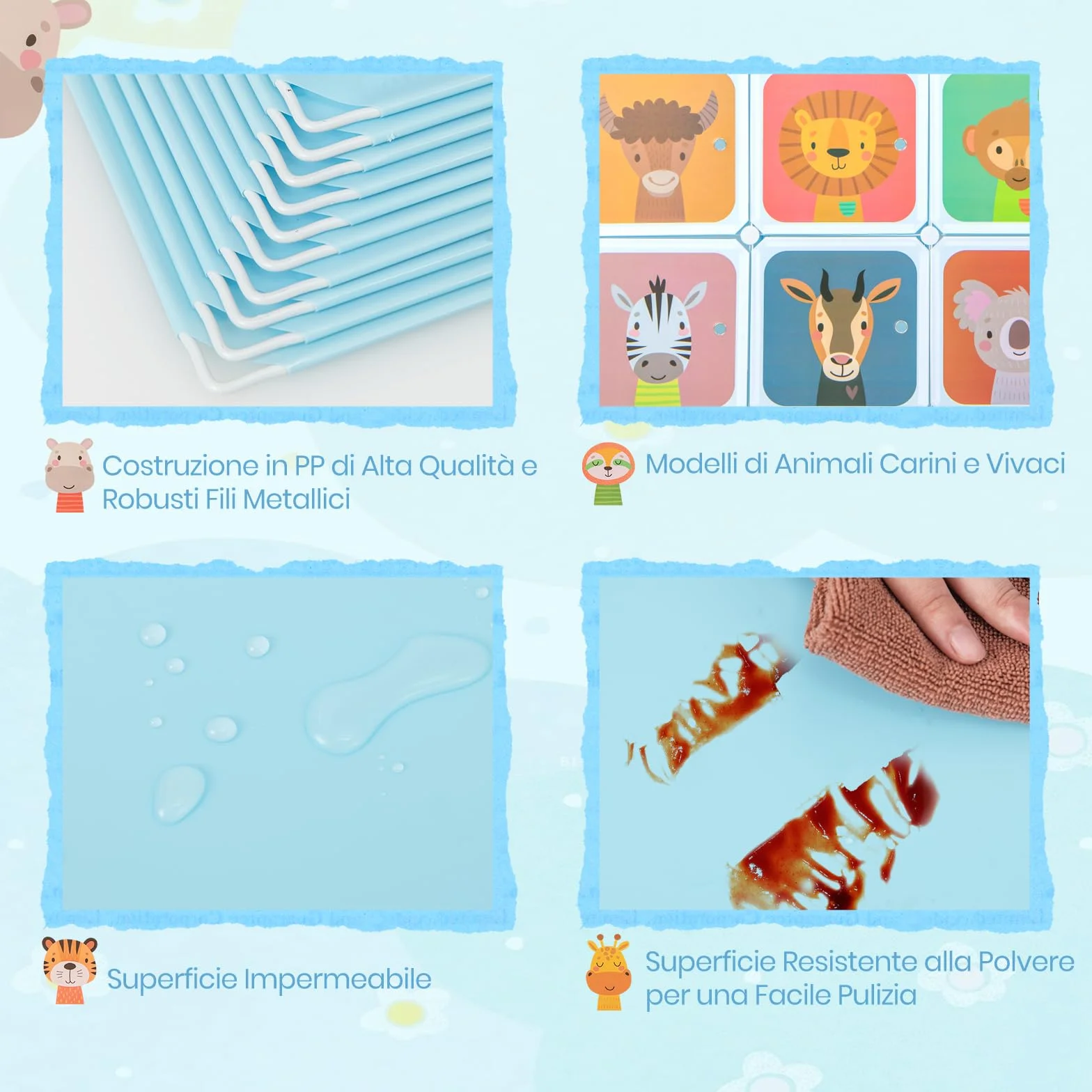 RELAX4LIFE Armadio Modulare a 8/12 Cubi per Bambini con 2 Barre Appendiabiti, 8/12 Ante, Mobile Salvaspazio per Cameretta e Asilo Nido, Portata di Ogni Cubo 10 KG (Animale-12 Cubi,Blu)