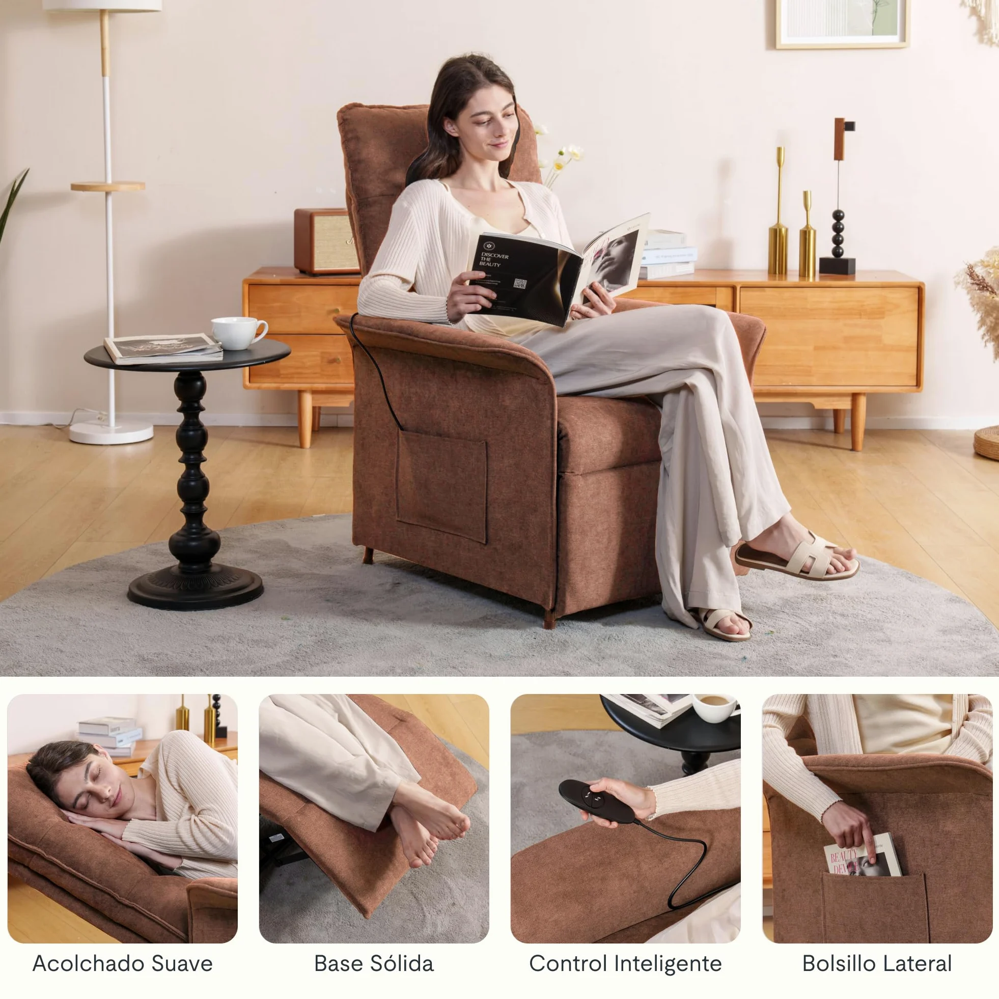 FLEXISPOT Poltrona da Relax Elettrica(82 x 77 x 104 cm) con schienale regolabile, reclinabile da 105 ° a 155°, poltrona reclinabile, divano relax ergonomico poltrona per camera da letto e soggiorno