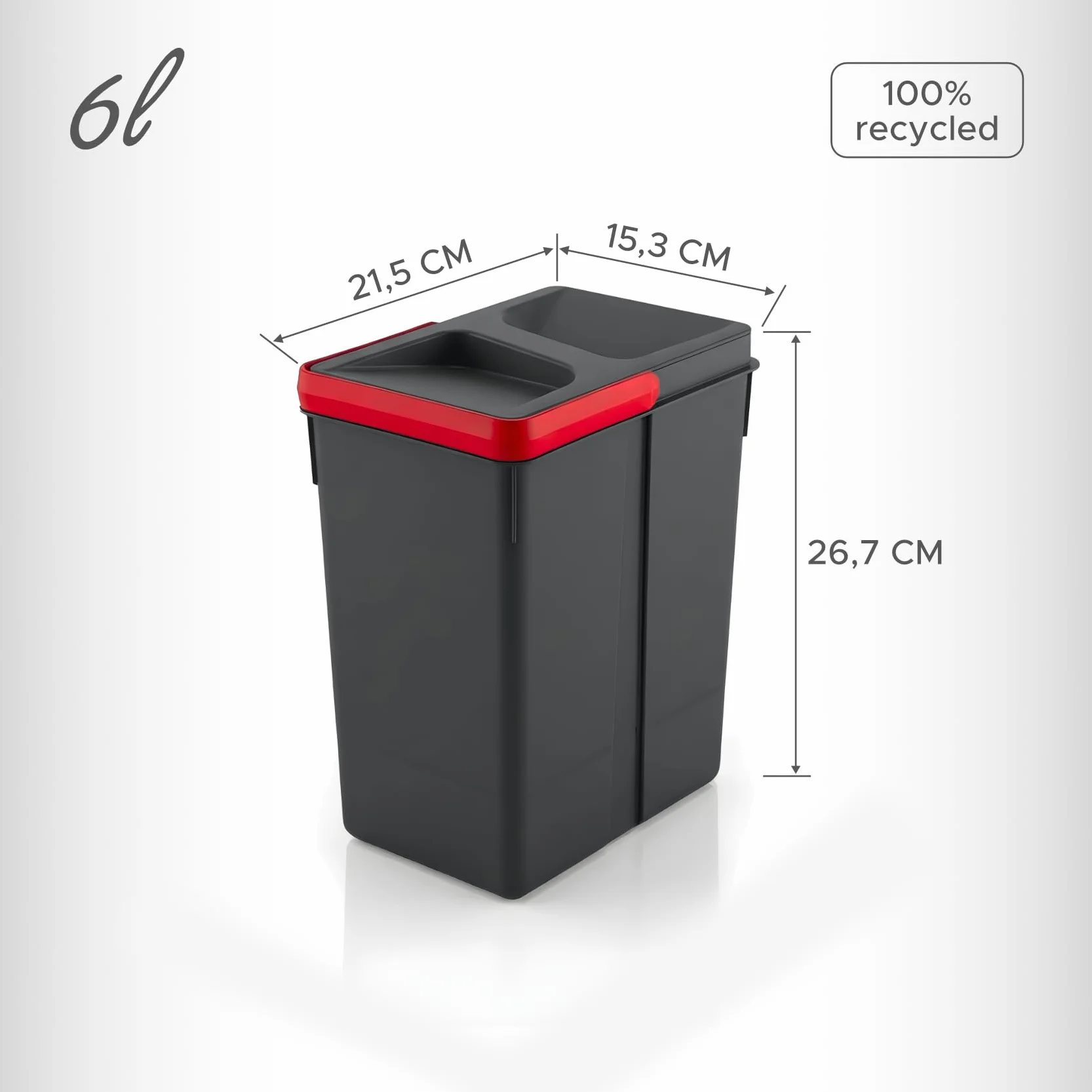 Contenitori raccolta differenziata, 2x15l & 2x6l, pattumiera da cassetto, antracite, salvaspazio da interno, cestini cucina