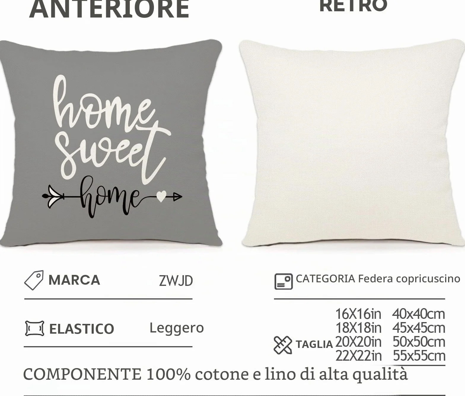 ZWJD - Set di 4 federe decorative per esterni, in lino, per camera da letto, divani, sedie, letti e giardini (40 x 40 cm, grigio)