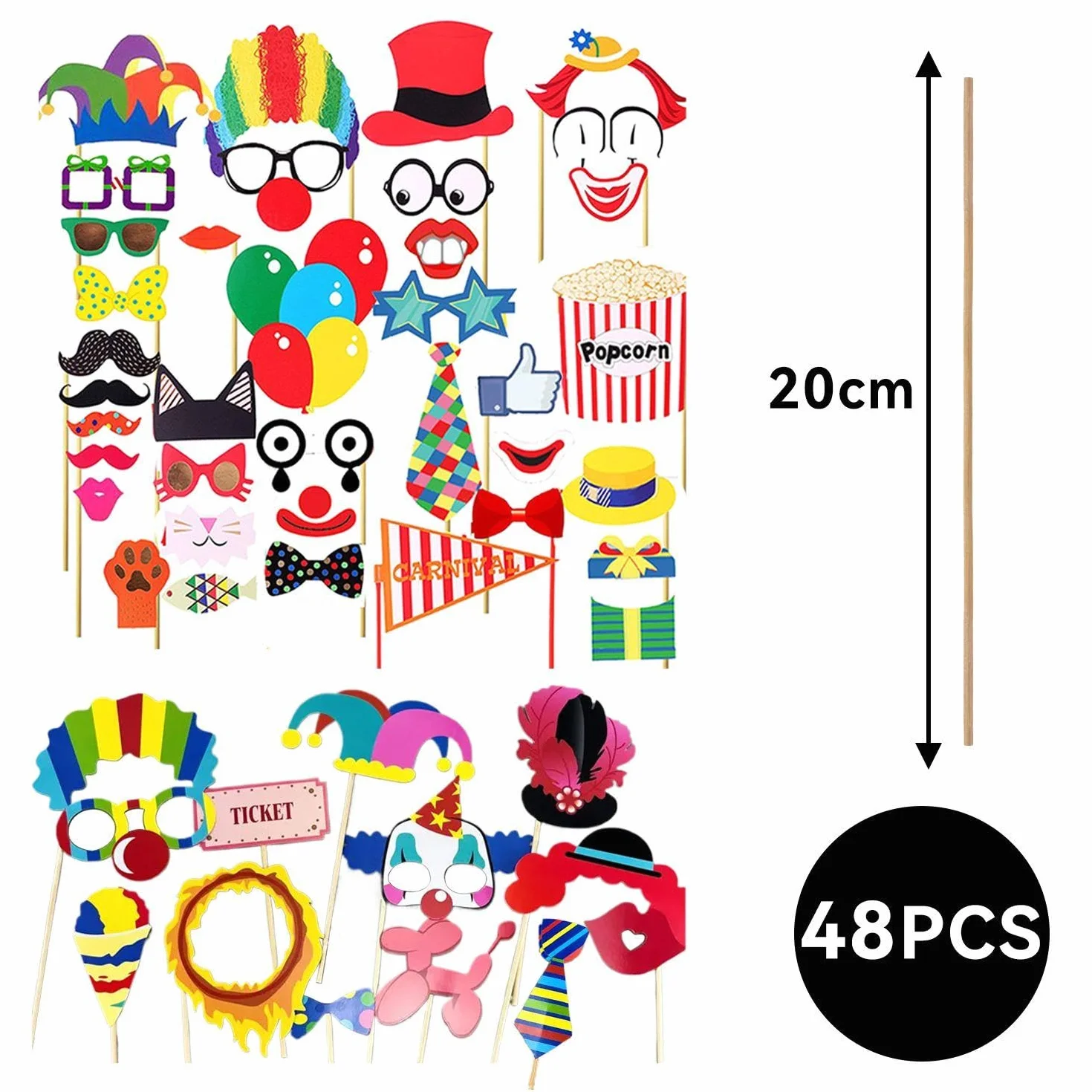 2 set di accessori fotografici da clown, maschera portatile da circo, accessori fotografici portatili, festa di compleanno, oggetti di scena per spettacoli da clown
