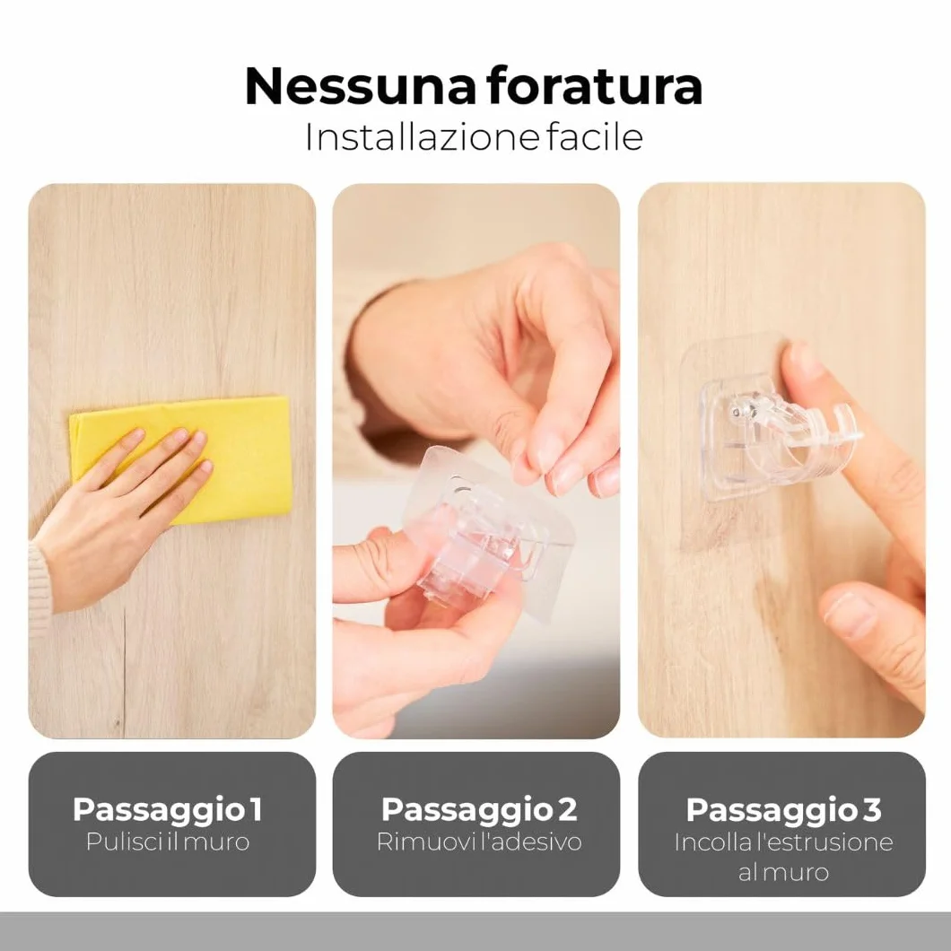 Ganci per Tende Senza Bucare Infissi PVC Adesivi - Supporto Reggi Bastone Autoadesivo Forte, Trasparente