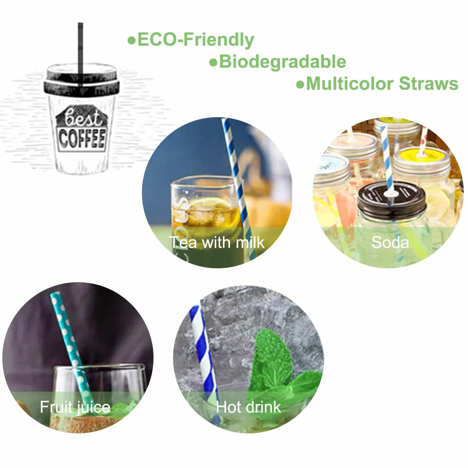 Cannucce usa e getta, carta a righe ecologica, biodegradabile, per cocktail, succhi di frutta, caffè, bar, ristoranti (rosa)