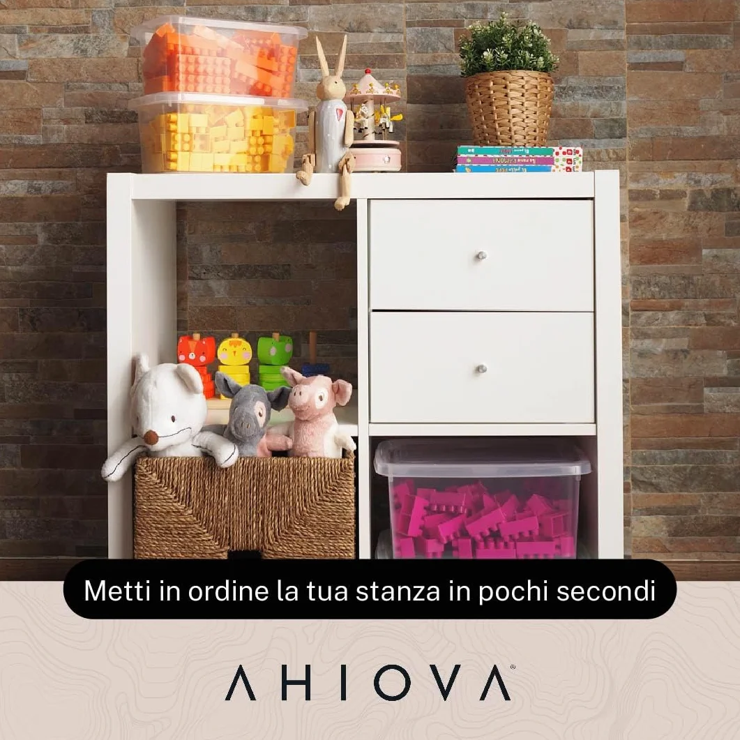 Scatole Plastica 8L con Coperchio Set 5 Portaoggetti Impilabili Trasparenti 33x24x15,5cm Bagno Garage Ufficio