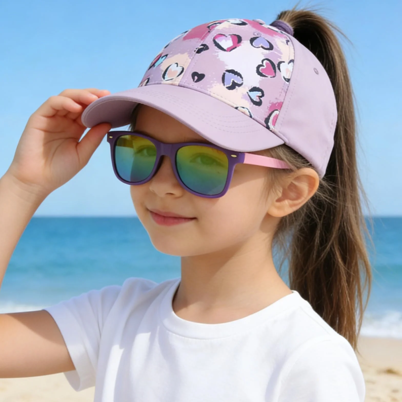 JSTHHTT Cappellini da Baseball per Bambine con Occhiali da Sole Polarizzati Cappellino Bambina Regolabile Traspirante Cappello Baseball Protezione UV Berretto Per Le Ragazze, Sport Negli Sport All'Ape