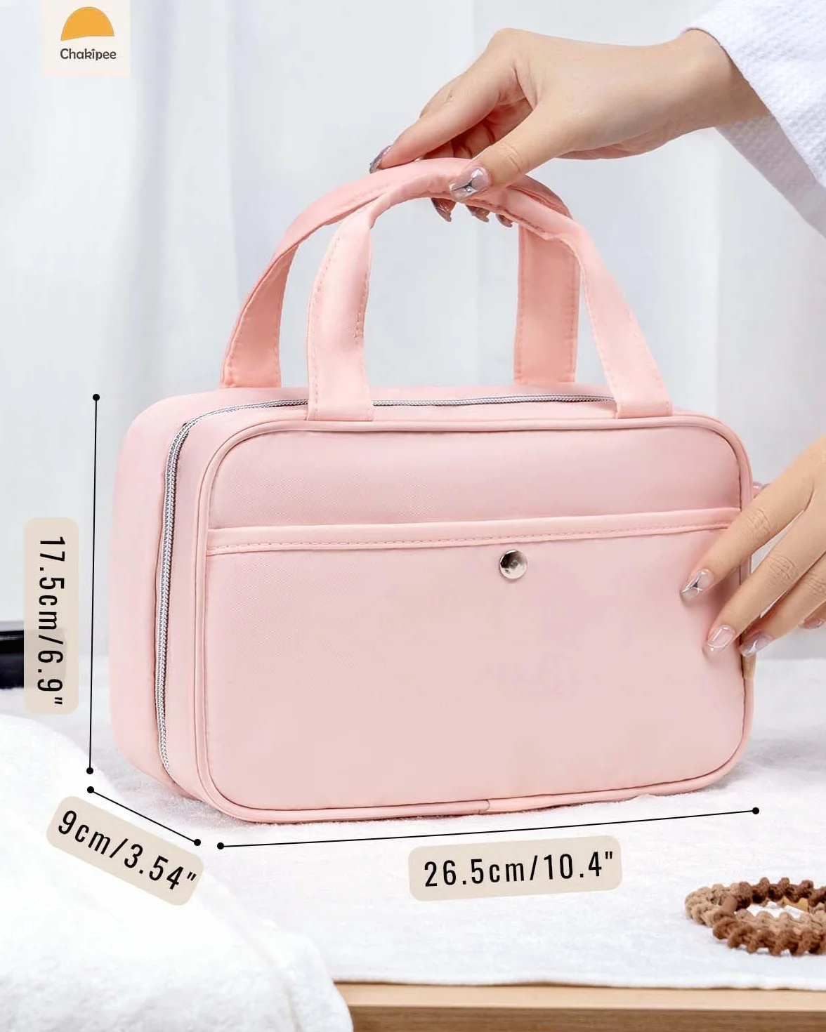 Appendere Beauty Case da Viaggio Donna – Organizer Pochette Trucchi Impermeabile con Finestra Trasparente, Borsa da Bagno Leggera per Essenziali, Trucco, Shampoo Rosa, Media