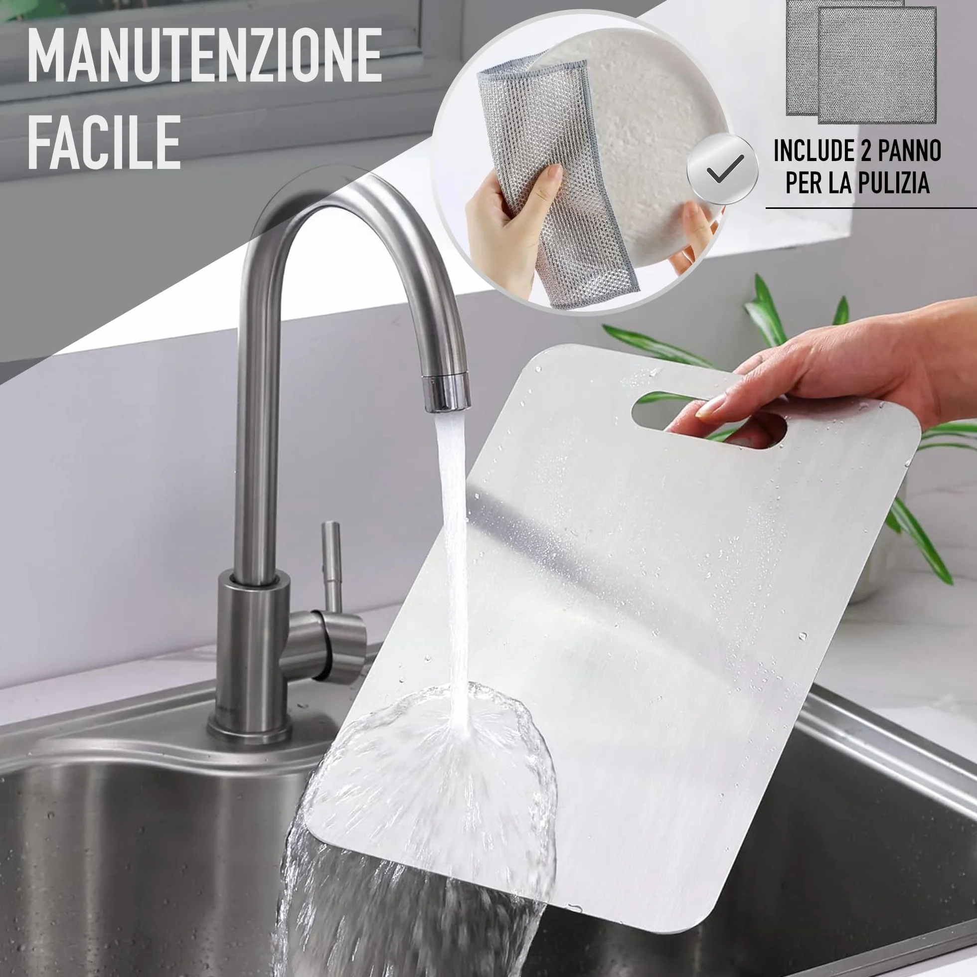 Set di 3 Tagliere Acciaio Inox Reversibile in Lega Titanio – Set da Cucina Professionale SUS316/SUS 304 3‑Stars