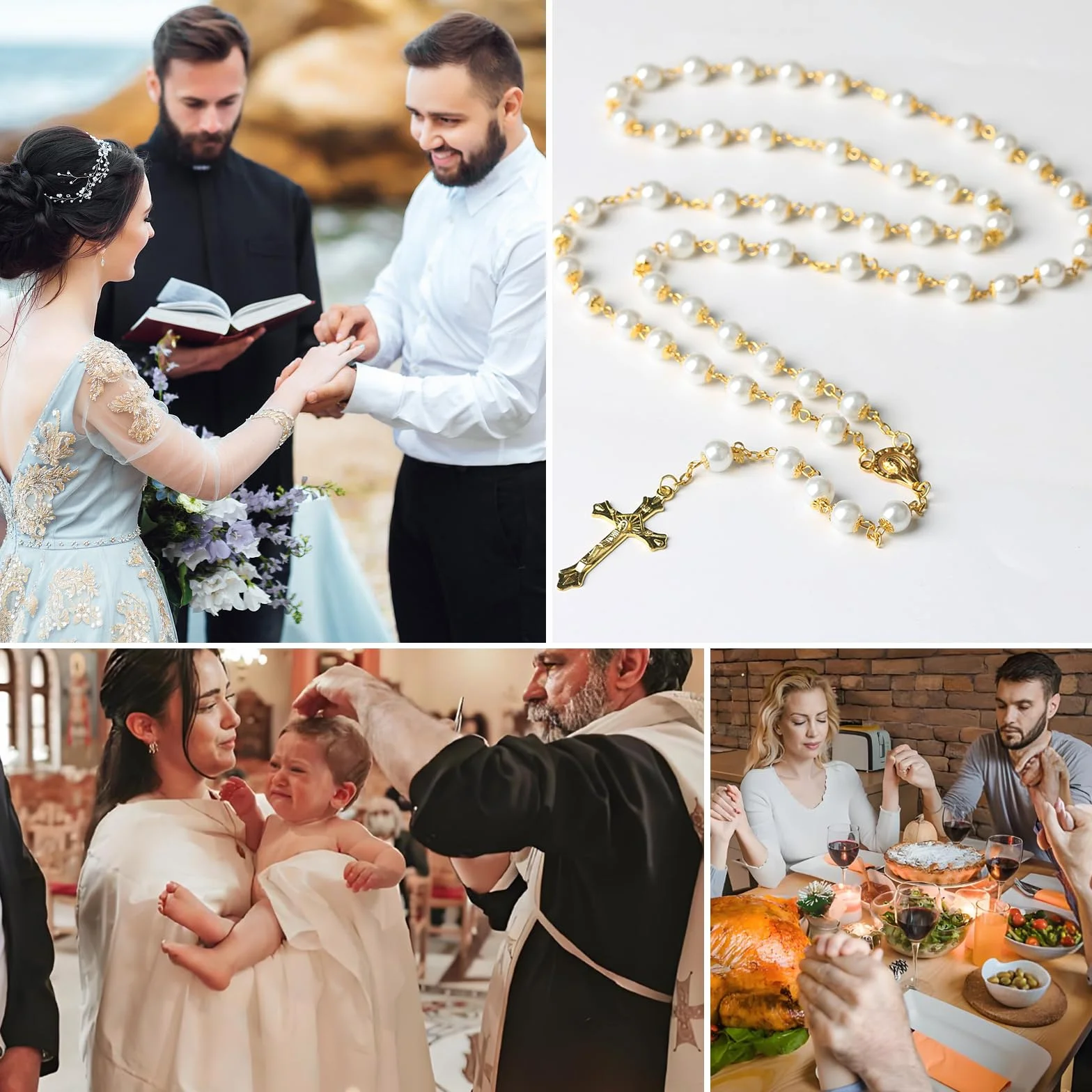 Rosario Di Comunione Con Croce Retrò Cristiano Con Ciondolo A Forma Di Croce Con Zirconi Preghiera Religiosi Credenti Perle Collana Rosario Per Battesimo Comunione Matrimonio Festa, Oro