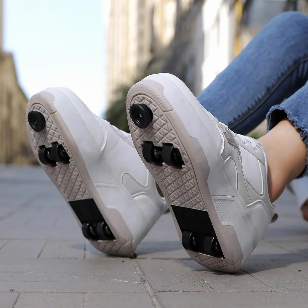 Scarpe con Rotelle Bambini 2-in-1 Sneakers con Ruote Retrattili, Scarpe da Skateboard e Pattini a Rotelle per Bambini Ragazzi Ragazze