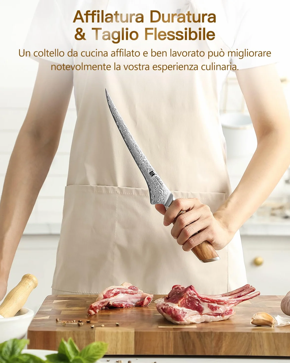 XINZUO 17,8cm Coltello per Sfilettare Acciaio a Polvere di Damasco a 73 Strati -Professionale Coltello da Filetto Cucina Bordo Disossare Pesce e Carne -Manico in Legno d'Ulivo