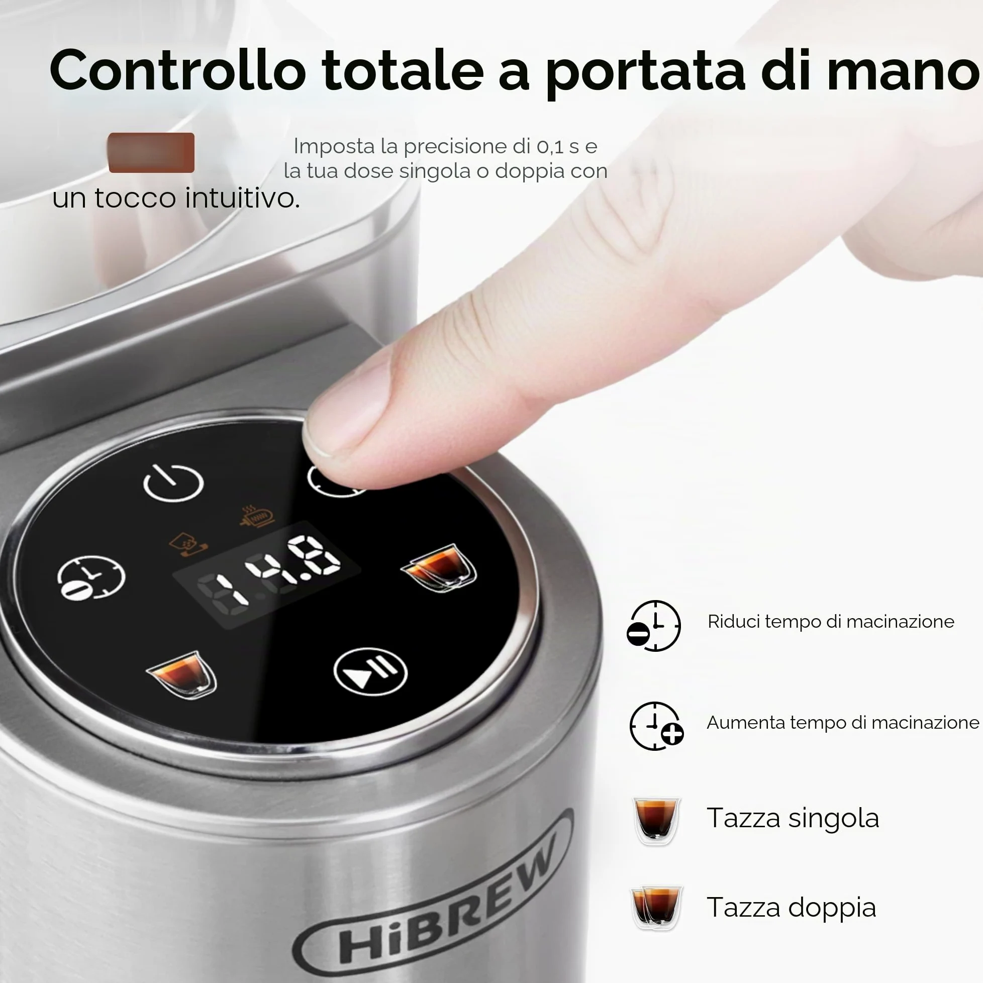 HIBREW G7-48 - Macinacaffè elettrico con impostazioni precise per espresso/filtro/caffè, controllo porzioni e macinacaffè antistatico, conico per caffè appena macinato