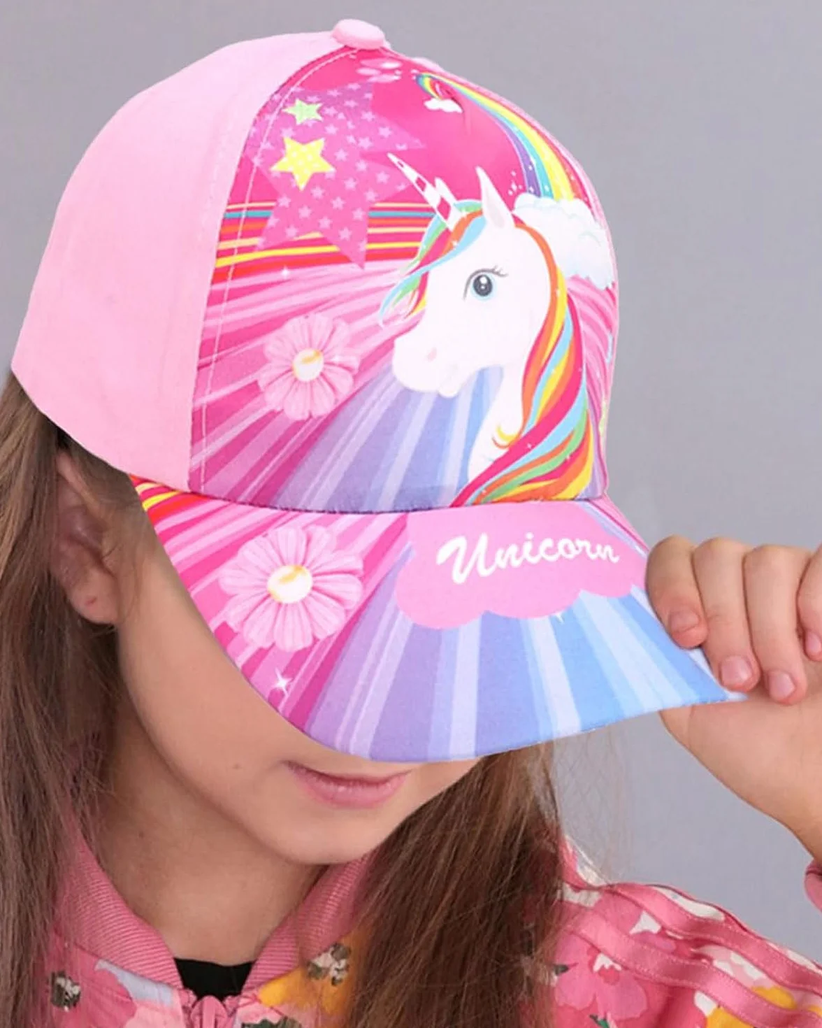 1 PCS Berretto da Baseball per Ragazze Berretto da Camionista per Bambini in Cotone Berretto con Snapback, Unicorno Rosa colorato