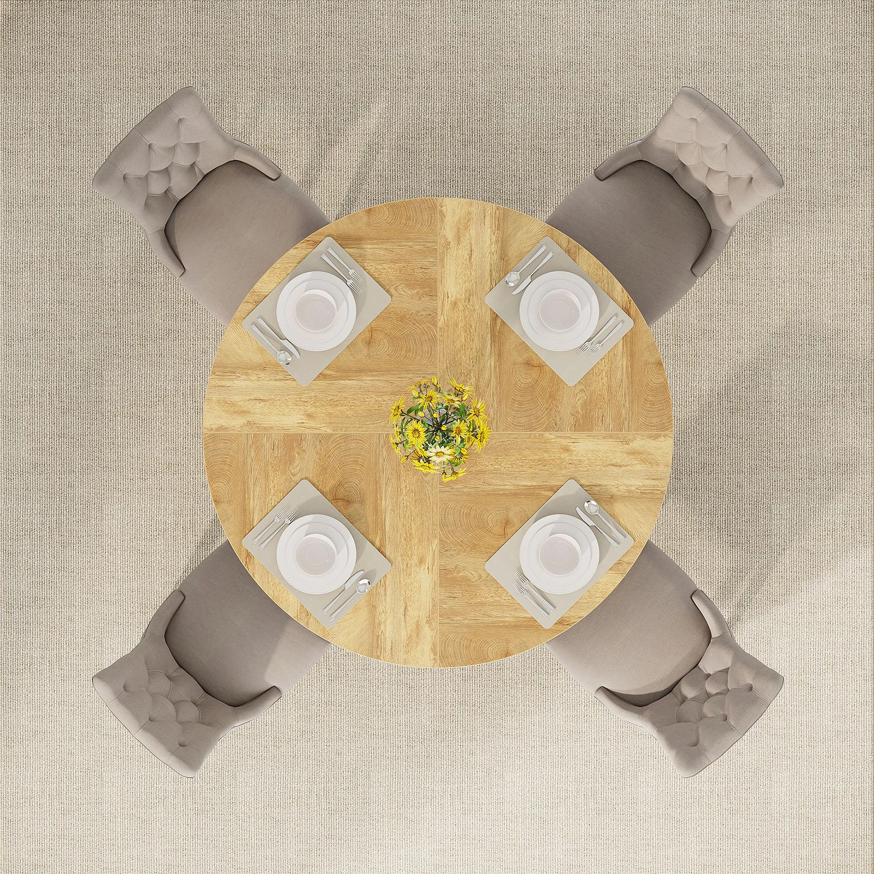 Tribesigns, tavolo da pranzo rotondo in legno da 119 cm per cucina, tavolo da 119 cm per 4-6 persone, mobili in stile fattoria con piano in legno e base a croce, legno chiaro