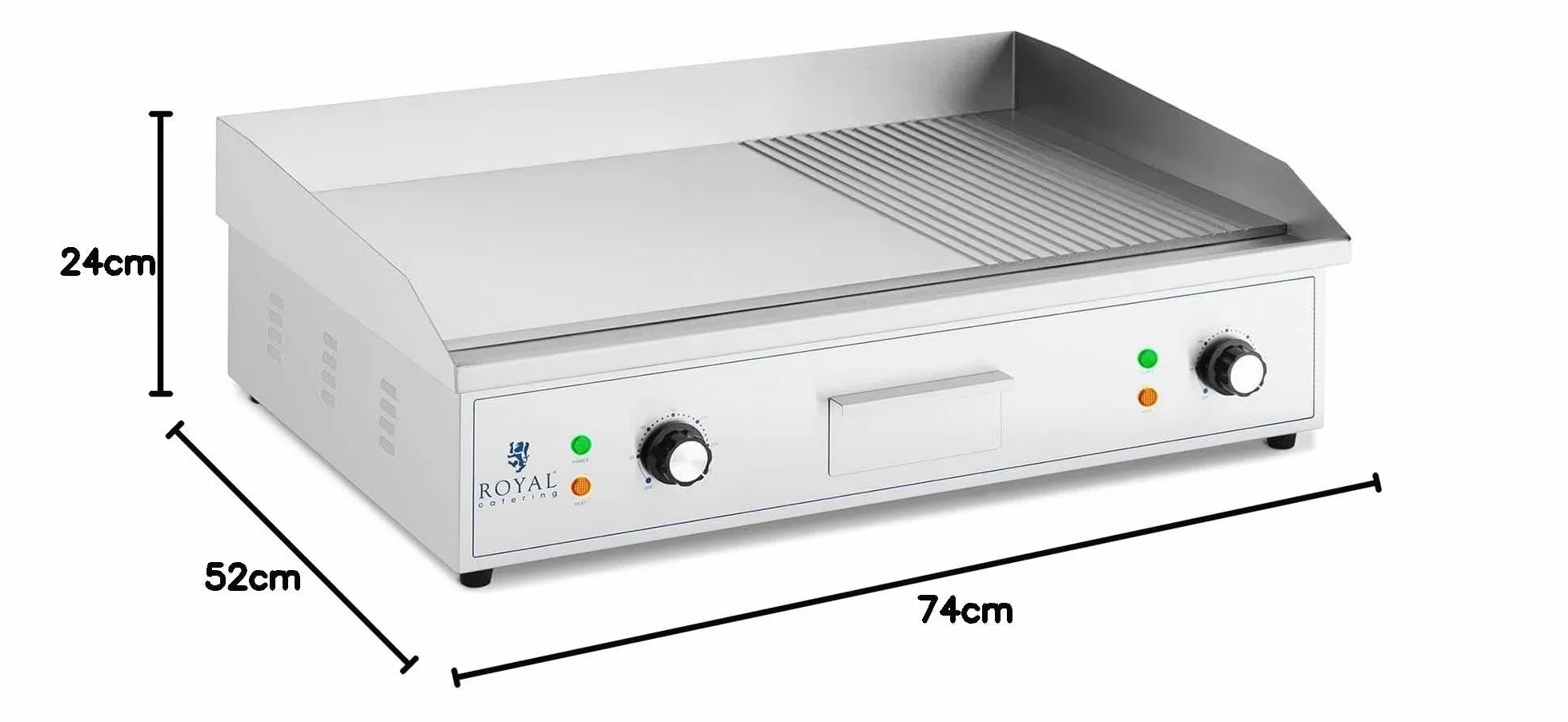 Royal Catering Griglia Fry Top Elettrico Piastra per Grigliare RCPG51-M (liscia e rigata, 727 x 420 mm, 3000 W)