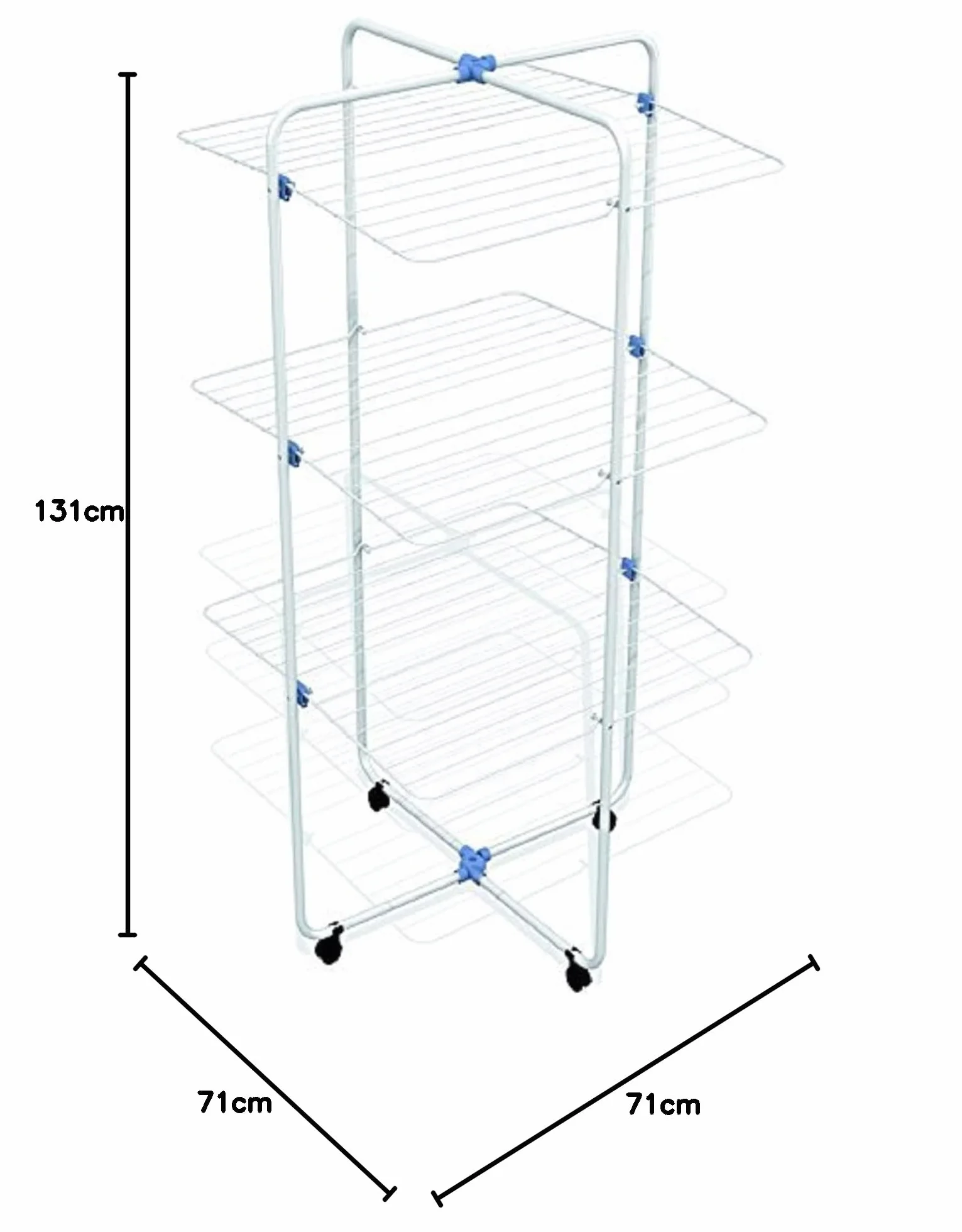 Gimi Vip 3 Stendibiancheria da Pavimento, Stendino a Torre, Verticale, 3 Ripiani, Spazio di Stenditura 30 m, con Ruote, Acciaio, 71 x 71 x 131 cm