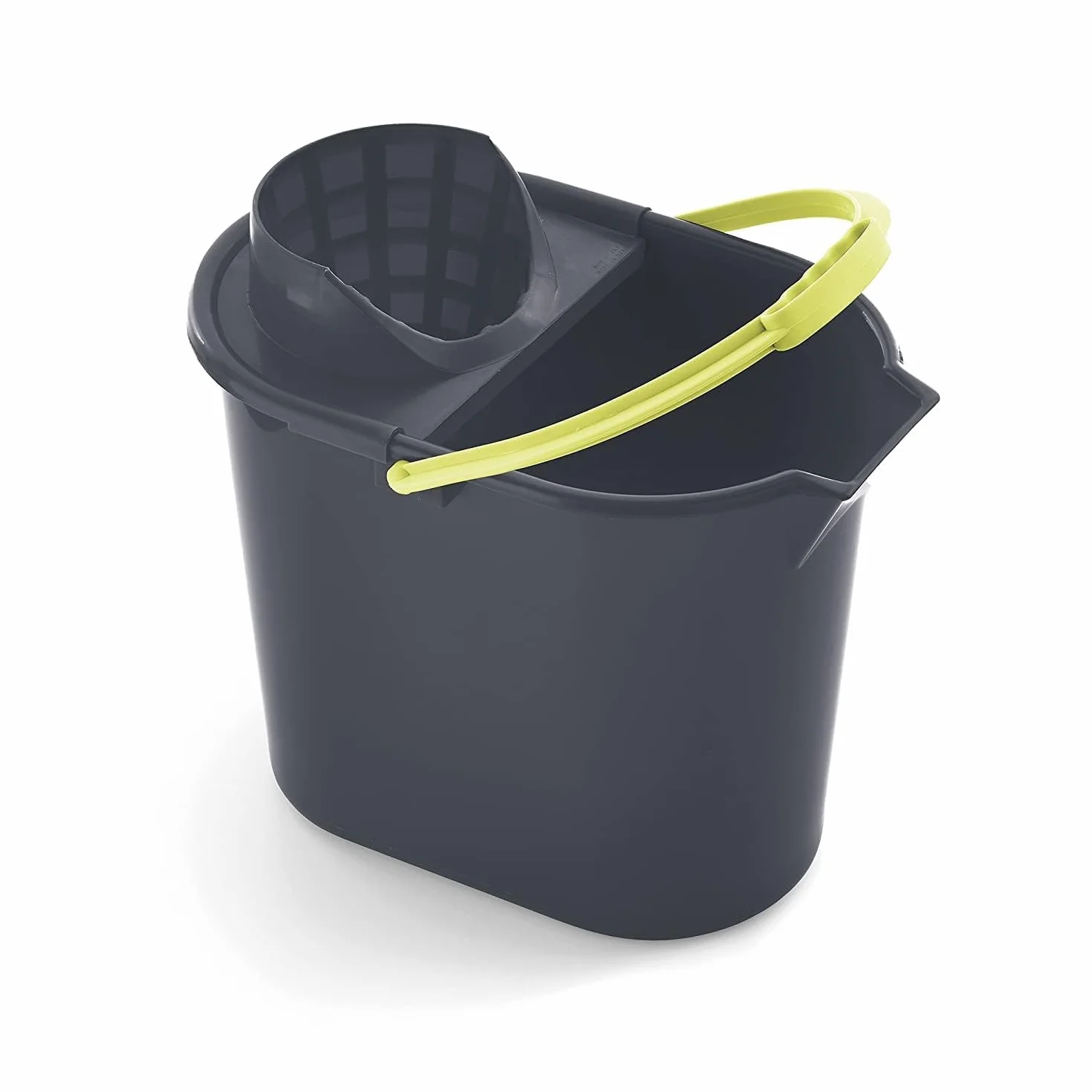 Mery - Secchio Ovale con Strizzatore, 12 Litri, Colori Nero e Giallo, Resistente con Manico Anatomico