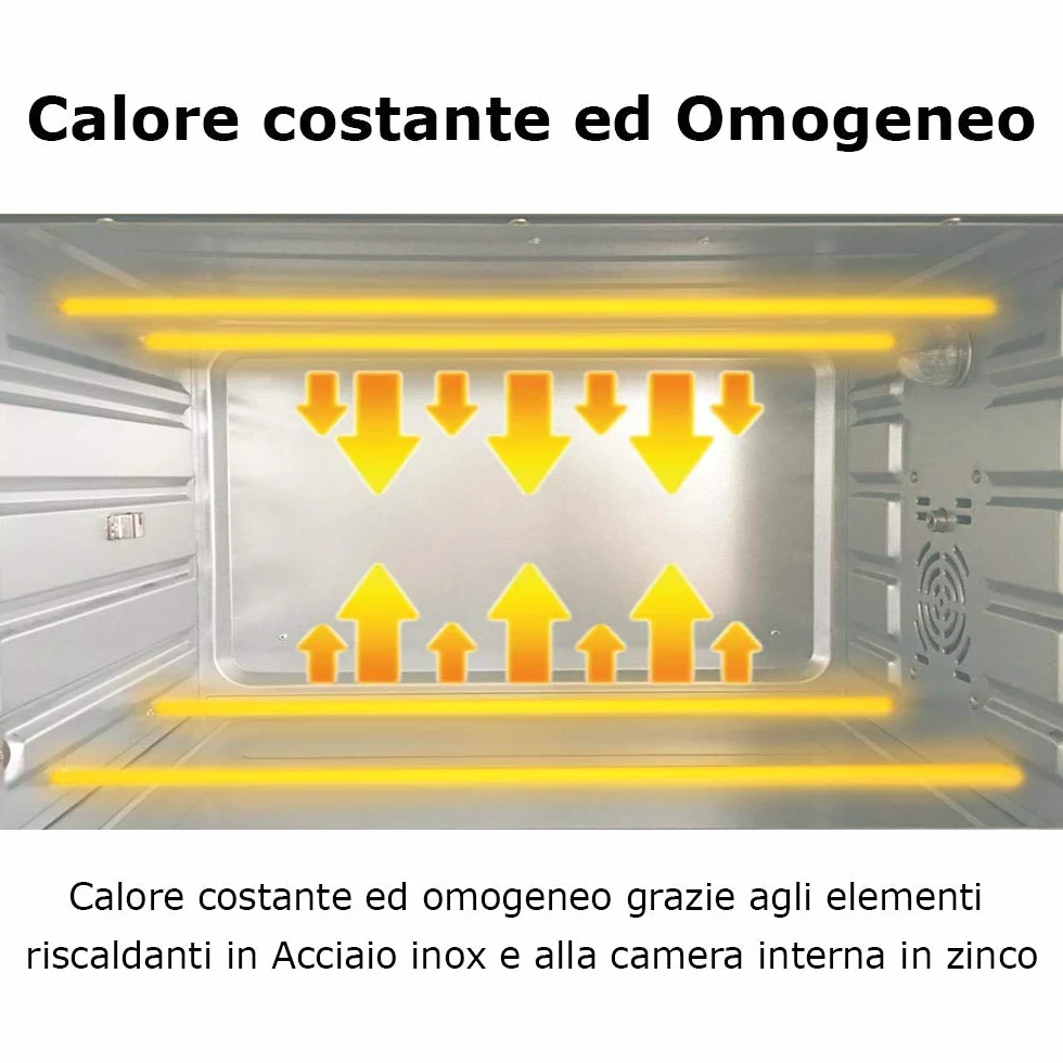 Bakaji Forno Fornetto Elettrico Ventilato 55 Lt Potenza 2200W con Doppia Porta Luce Interna 4 Selezioni di Cottura Temperatura Regolabile Timer Girarrosto e Accessori