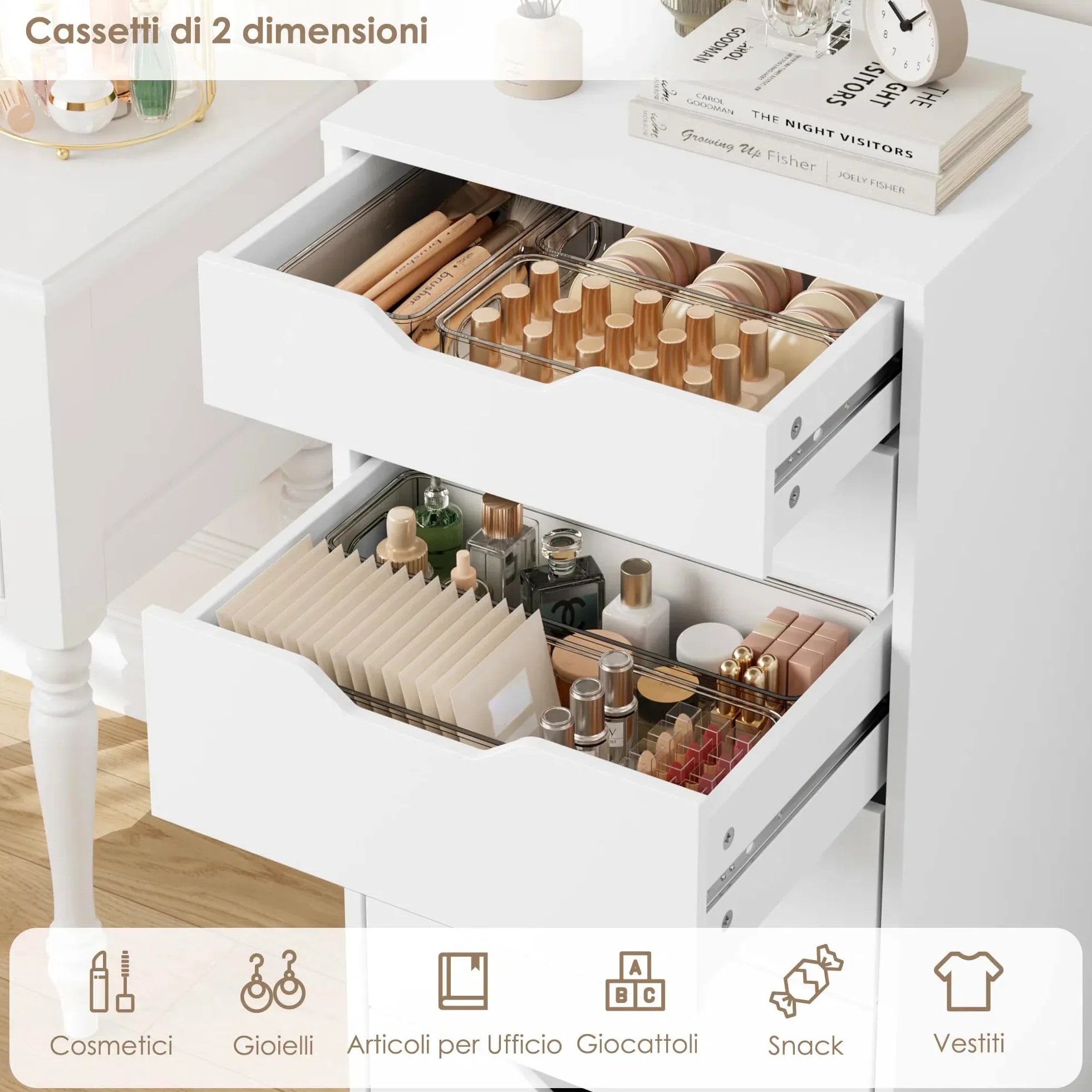 FOREHILL Cassettiera a 6 Cassetti, Cassettiera Camera da Letto Bianca, Comò con Cassetti Comodino in Legno, per Soggiorno, Camera da Letto, Corridoio, Cucina 40 x 45 x 90.5cm (Bianco)
