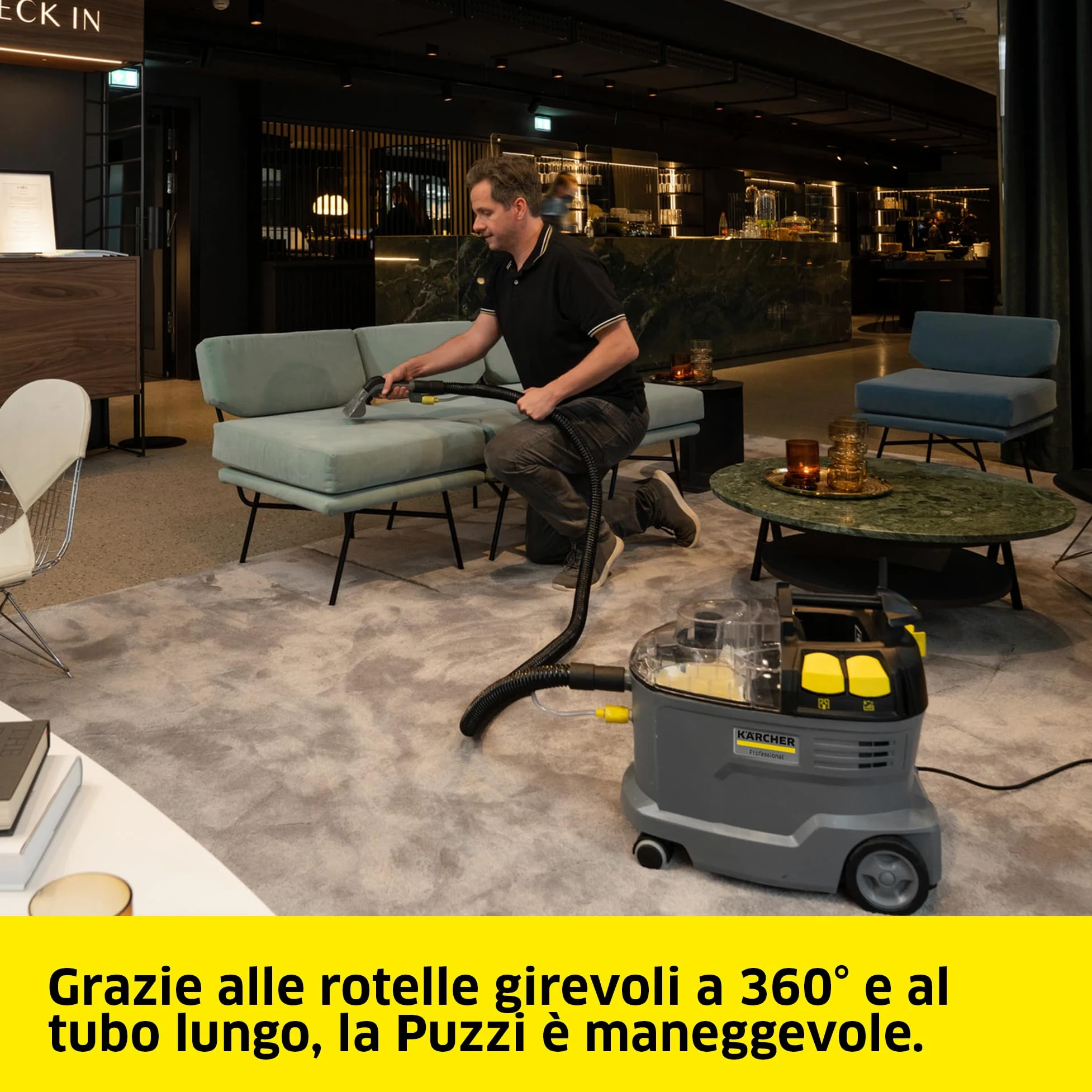 KÄRCHER lavatappeti e lavamoquette Puzzi 8/1, per tappezzeria e superfici tessili, serbatoio: 8 l, pressione spruzzo: 1 bar, resa superficie: 12-18 m²/h, peso: 8,6 kg, bocchetta per tappezzeria