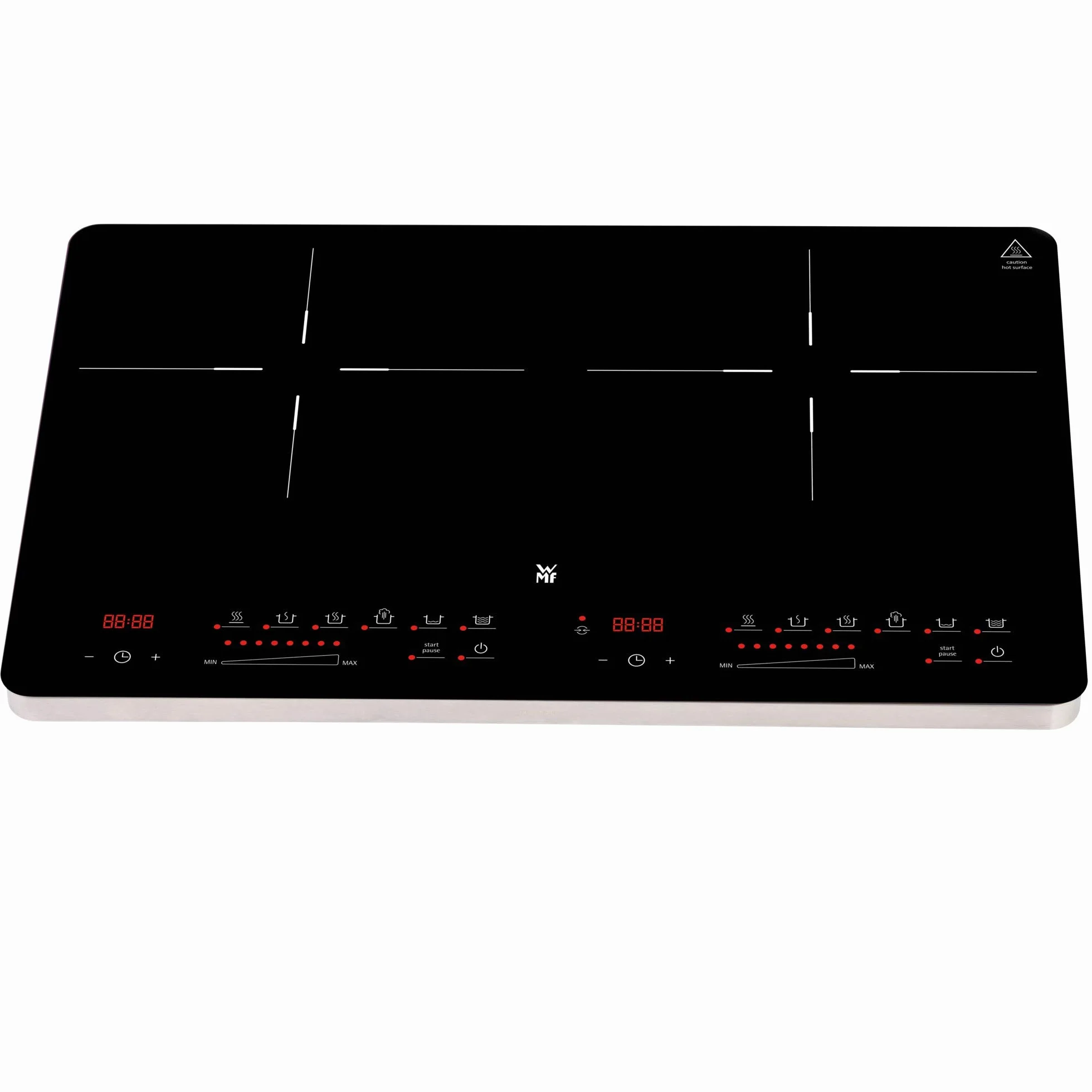 WMF Kult X Doppio piano cottura a induzione, 2 piastre, piano cottura fino a 28 cm, 2 zone di cottura, 8 livelli, rilevamento della pentola, display touch, vetro ceramica, funzione timer, 3500 W
