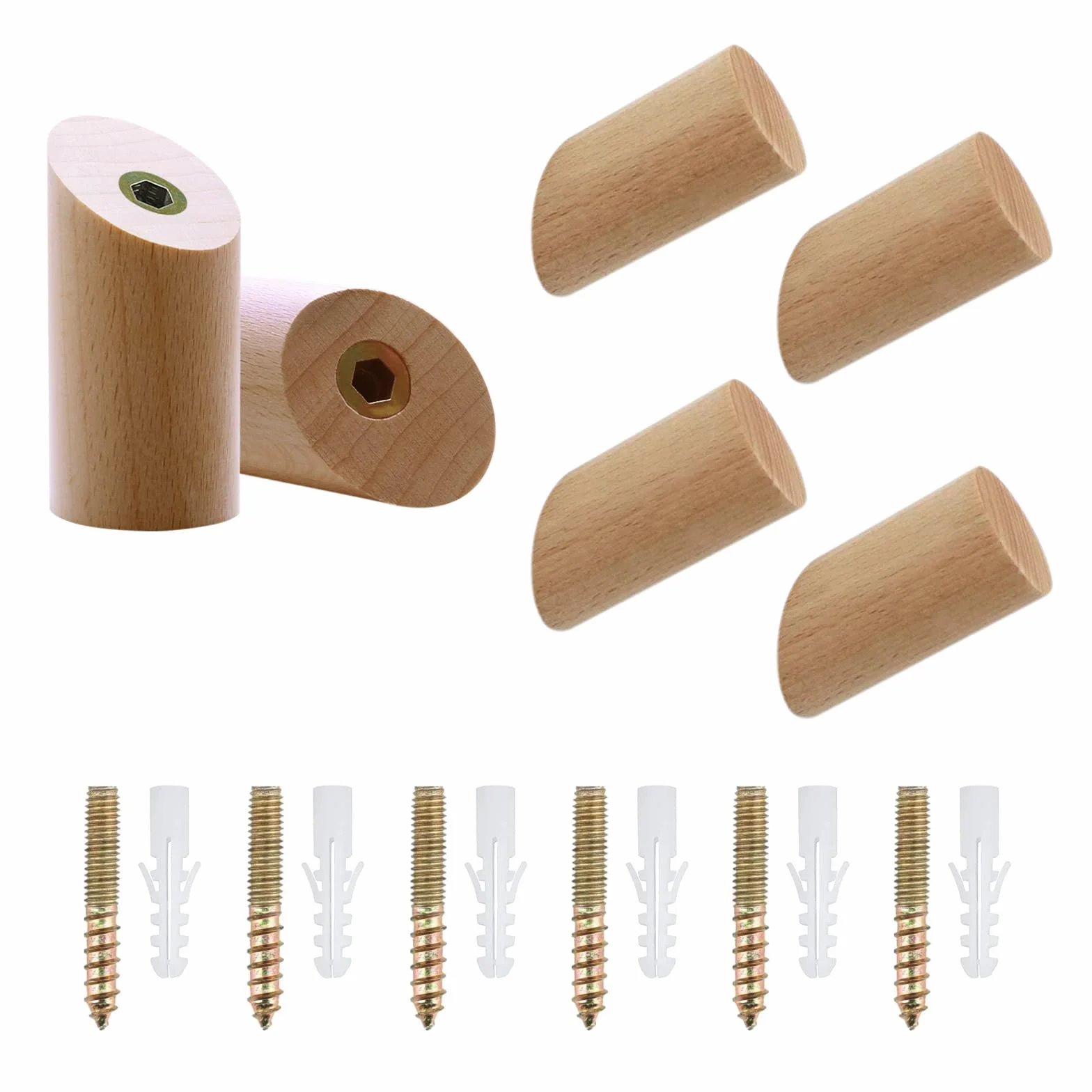 Ganci Appendiabiti in Legno da Parete 6 Pezzi 3x6cm per Cappotto Cappello Sciarpe