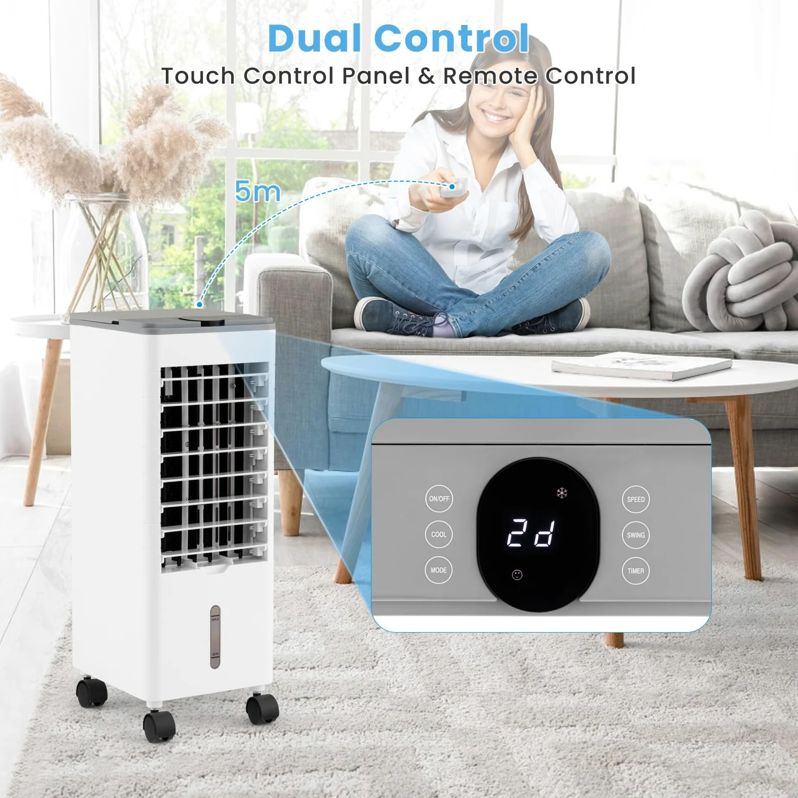 SOARS Ventilatore Condizionatore, 3 in 1 Ventilatore & Umidificatore & Raffrescatore, 3 Velocità, 2 Serbatoi d'Acqua, Timer 12H, Telecomando, per Salone, Camera da Letto, Ufficio (Grigio)