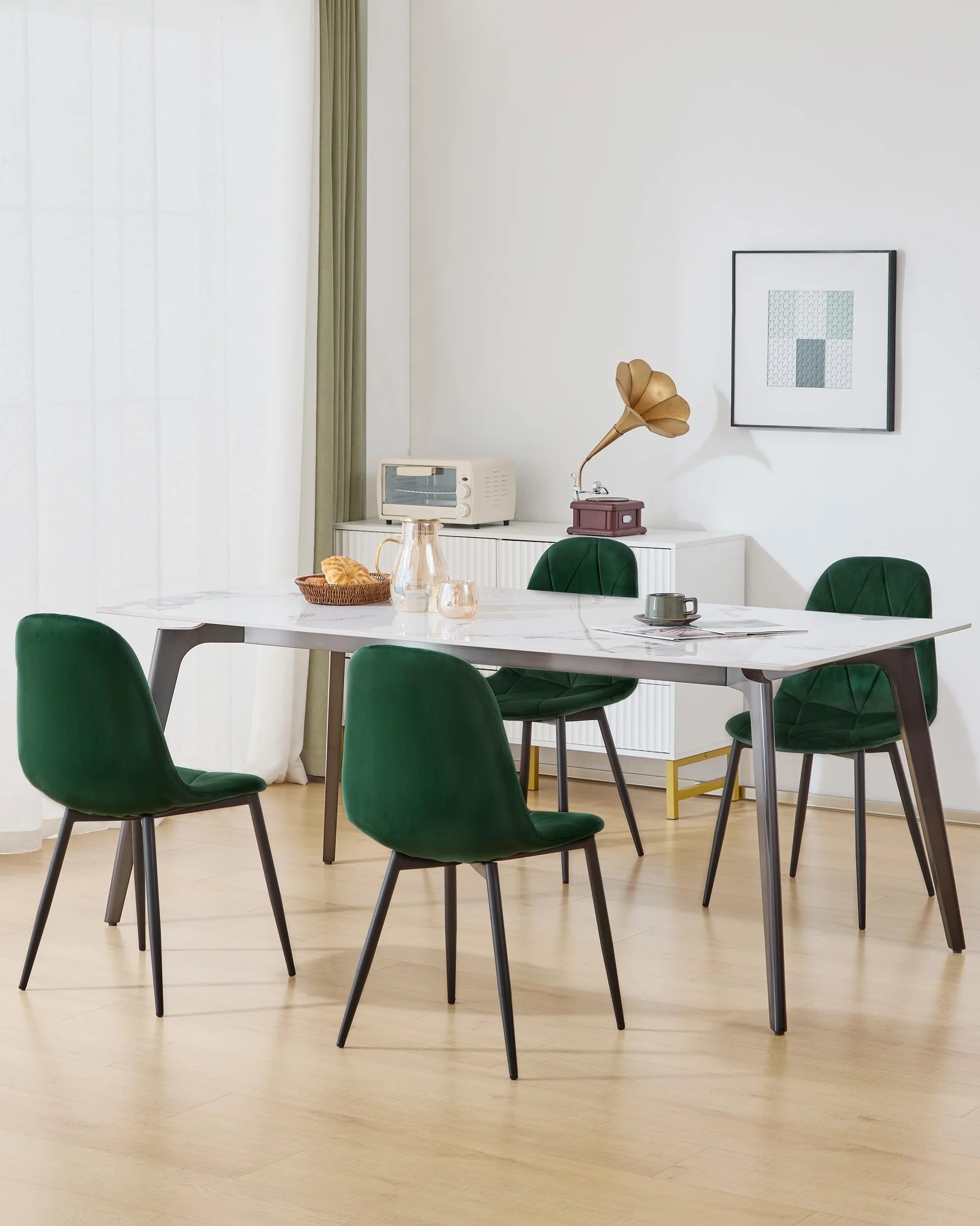 Lestarain set di 4 Sedia da Pranzo in Velluto, Sedie sala da pranzo con Schienale, Sedia Ergonomica con Gambe Metalliche, Seduta Imbottita, Verde Scuro LCNI109002-4