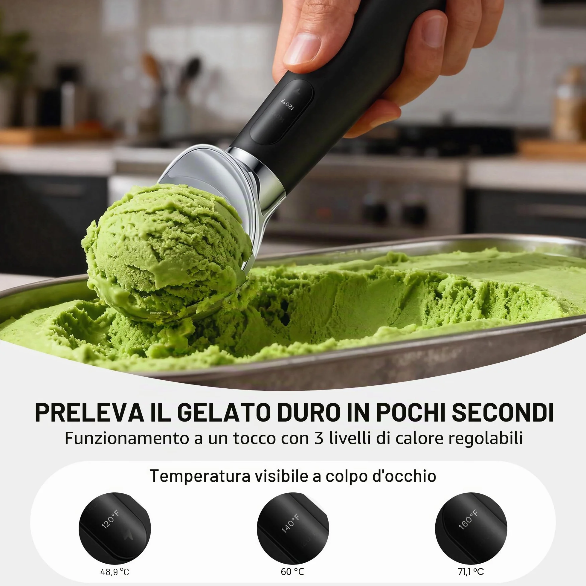 Paletta per gelato riscaldata ricaricabile 2600 mAh 3 livelli calore LED VRAIKO