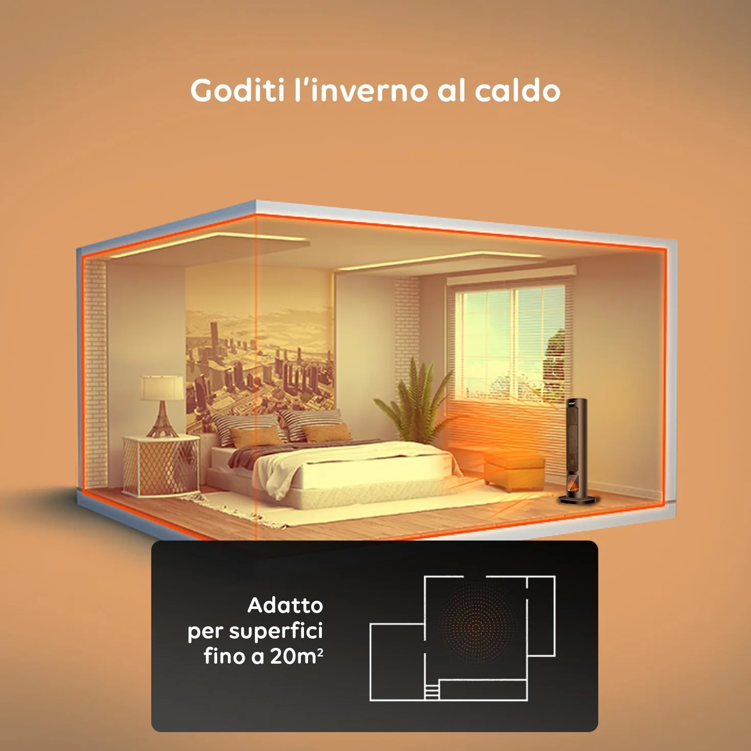 Avilia Termoventilatore a Torre 800/2000W con Funzione Oscillante Automatica e Comodo Telecomando - Elegante e Sicuro Grazie alla Funzione, Anti Surriscaldamento con Spegnimento Automatico - 60cm