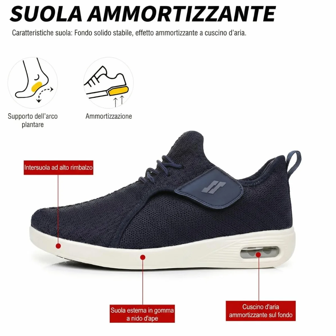 Scarpe Diabetiche Unisex con Chiusura a Strappo Regolabile, Scarpe Ortopediche Donna e Uomo Extra Larghe per Piedi Gonfi, Sensibili, Ideali per Anziani e Donne Incinte