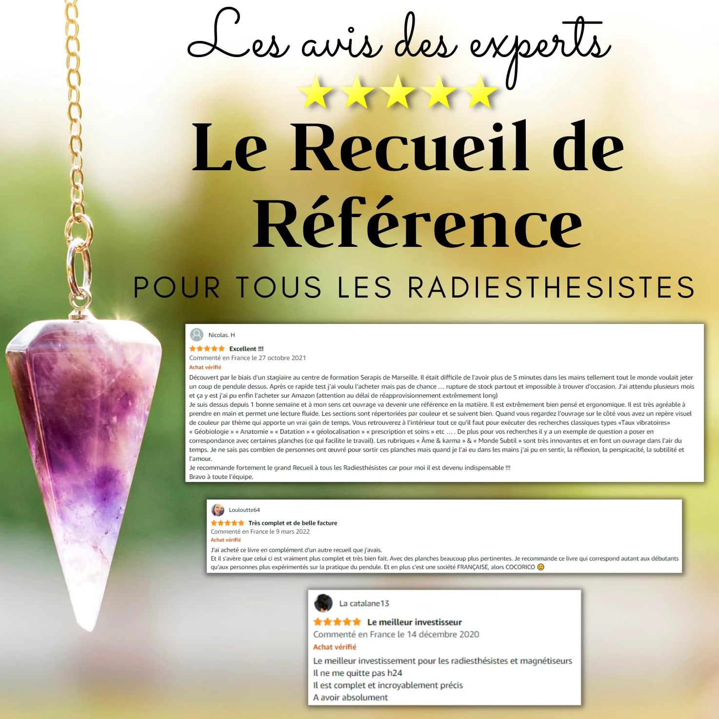 Tavole per Radiesthesie Plus di 200 tavole per pendolo divinatorio in francese (formato A4 a spirale) + Pendolo di radiestesia egiziana in ottone antico [Soddisfatto o rimborsati]