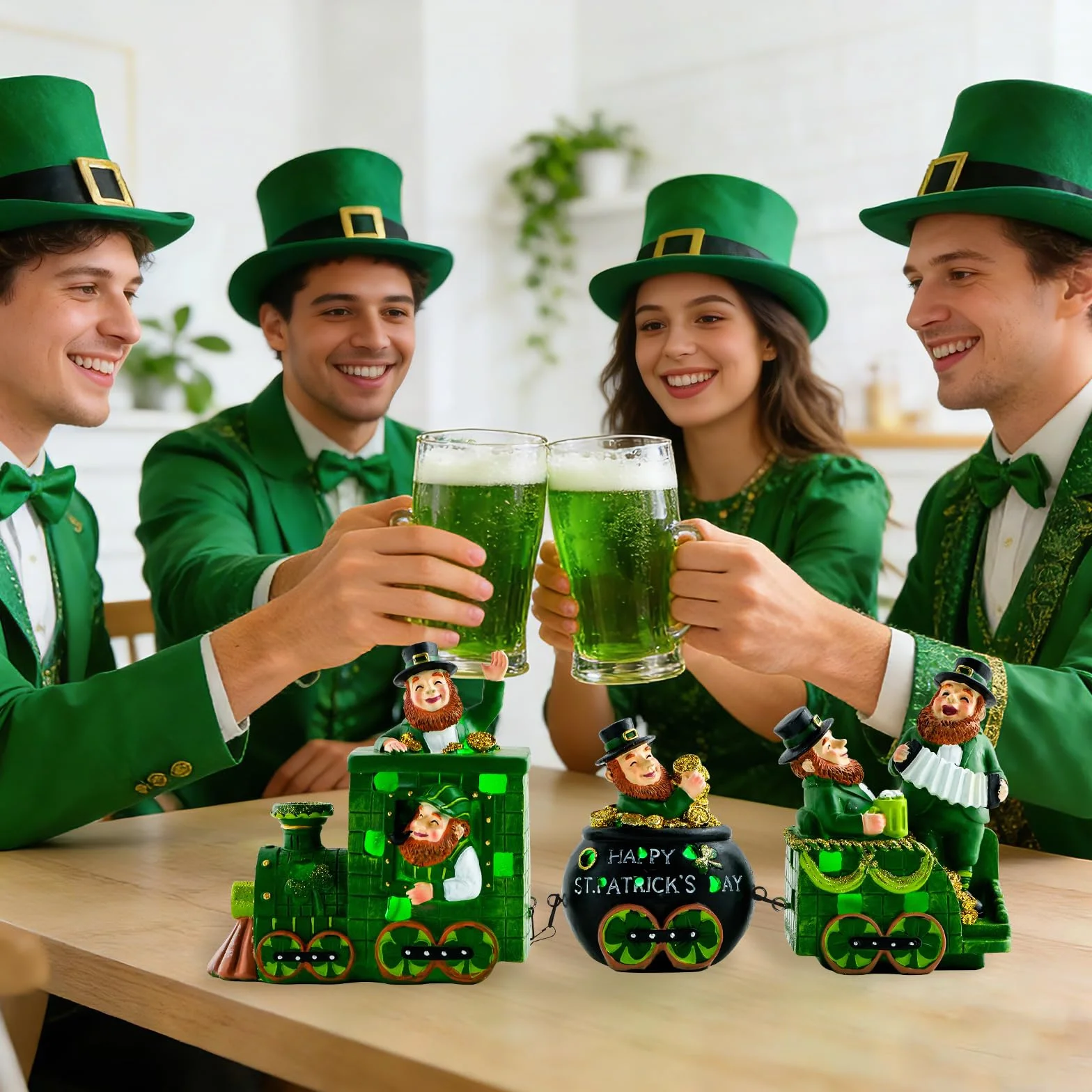 3 decorazioni per il giorno di San Patrizio dell'Irlanda, statuetta con leprechaun illuminato in resina irlandese, centrotavola da tavolo per la casa