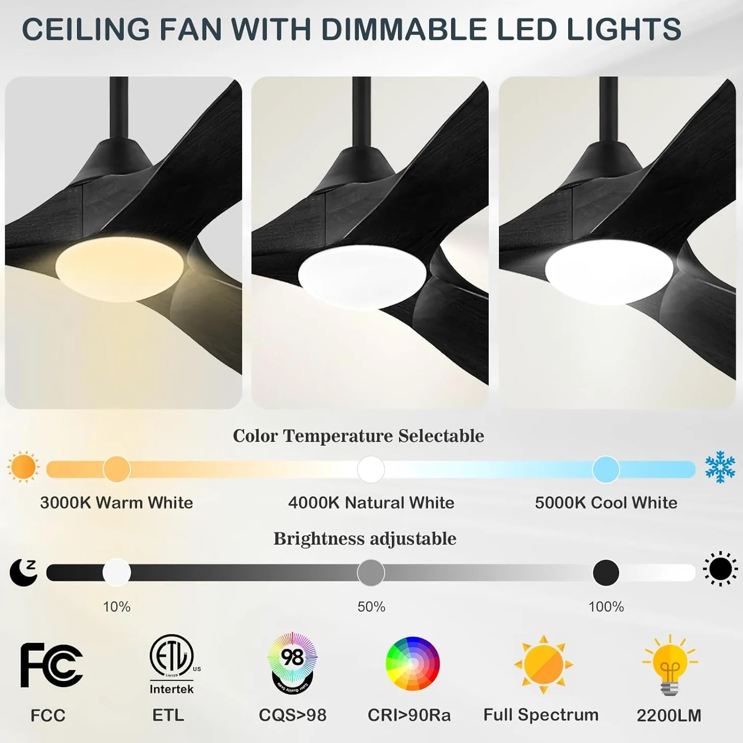 Ventilatori Da Soffitto Per Esterni In Legno Nero Da 178 Cm Con Luce, Moderno Ventilatore Da Soffitto A 3 Pale Con Telecomando, Motore Cc Silenzioso Reversibile