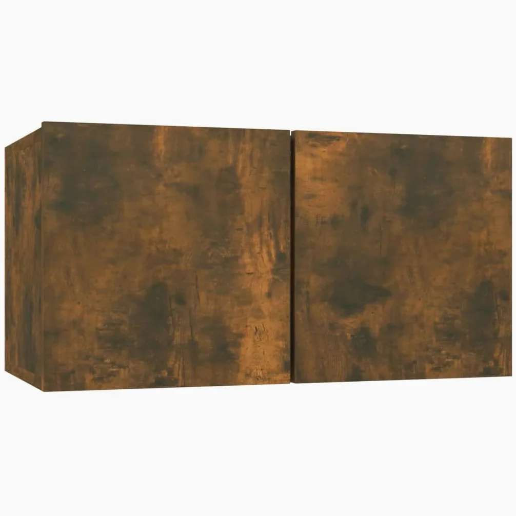 Mobile TV da parete in legno di rovere affumicato, mobile pensile decorativo per TV, con molto spazio per chiavi e blocchi appunti, superficie facile da pulire