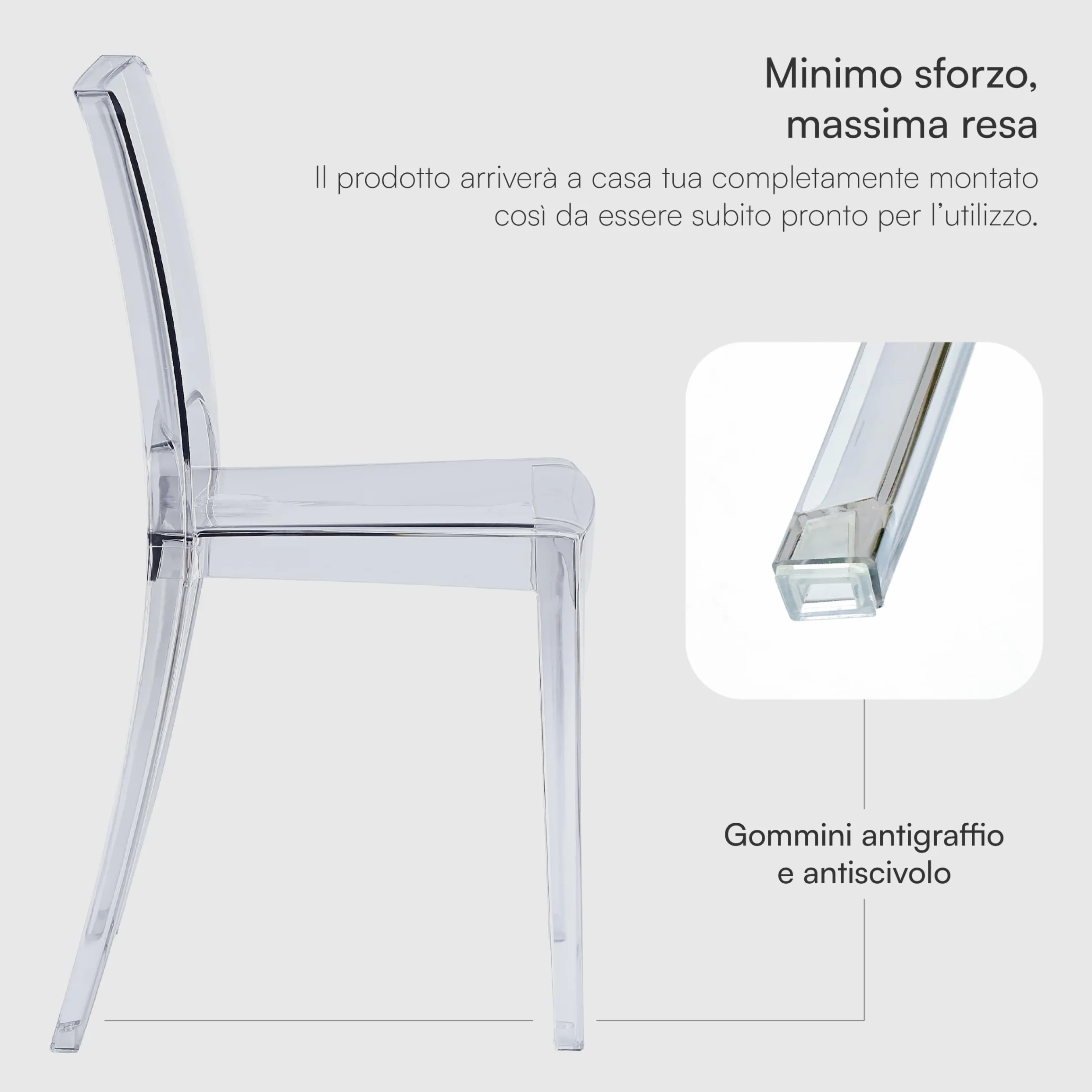 Baroni Home Set 4 Sedie Trasparenti, Sedie Impilabili Moderne, Leggere e Resistenti, Gommini Antiscivolo, Sala da Pranzo, 34,5x48,5x85 cm, Trasparente