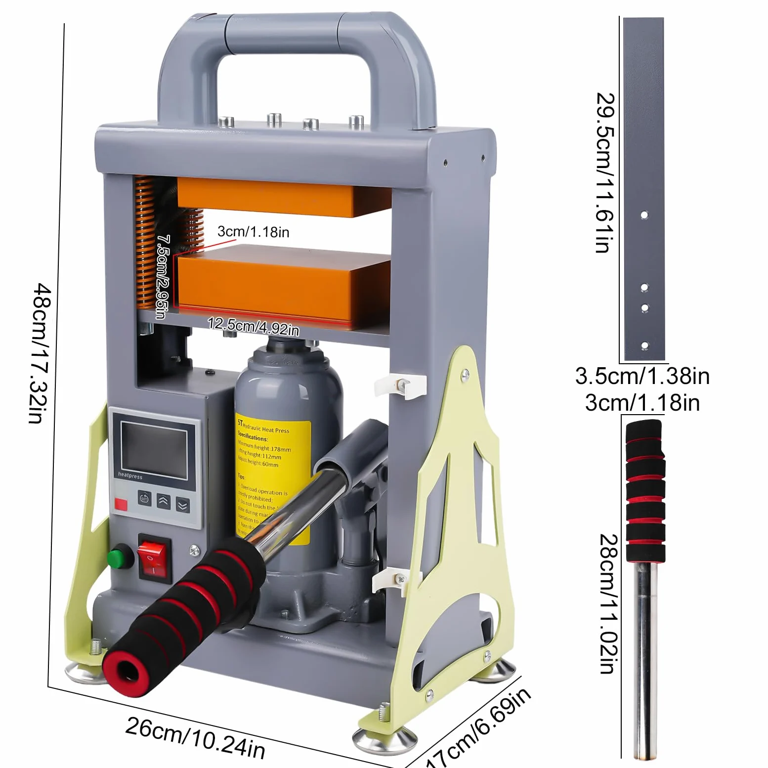 5 tonnellate di pressa a caldo idraulica manuale 600 W | doppia piastra di riscaldamento Macchina di estrazione di uvina ad alta efficienza per l'estrazione della resina per l'estrazione