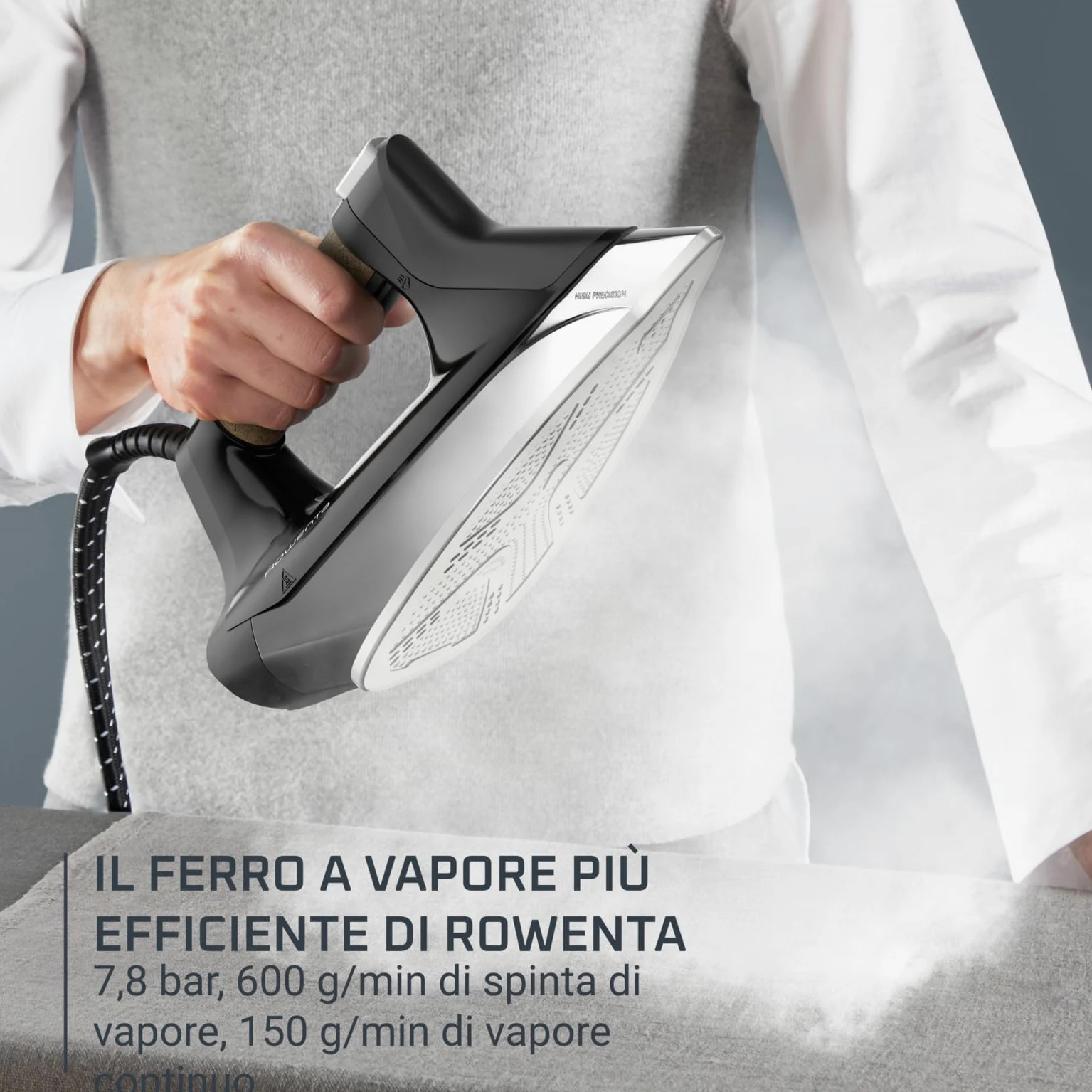 Rowenta Eco Steam Pro, Ferro a Caldaia, Colpo di Vapore fino a 600 g/min, Erogazione Vapore Fino a 150 g/min, Risparmio di Energia, Design Ecologico, DG9661