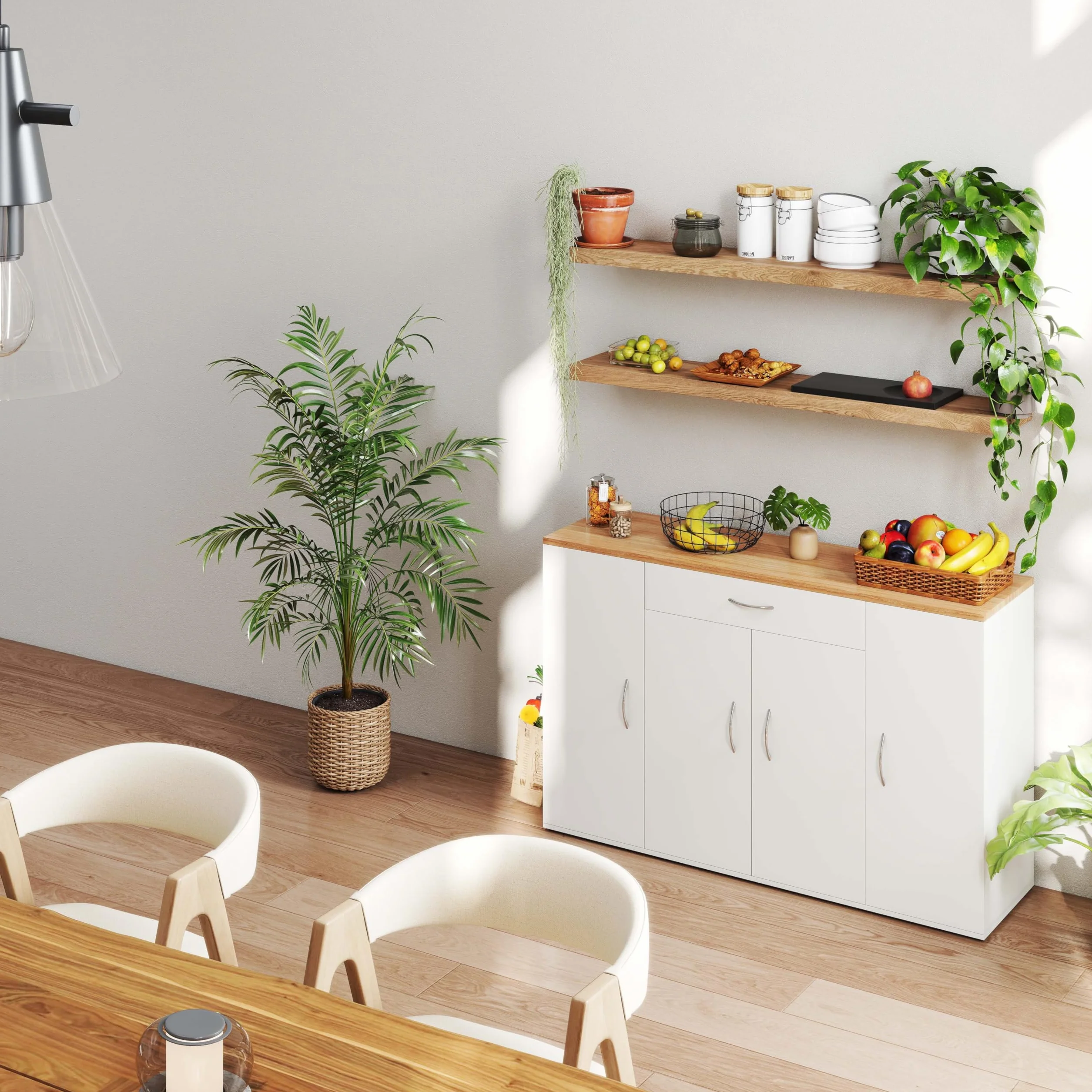 Credenza Cucina Bianca con Piano di Lavoro 110 x 30 x 70 cm Mobile Cucina Salvaspazio con Cassetto e 4 Ante Dispensa Cucina Madia Soggiorno Sala da Pranzo Moderna