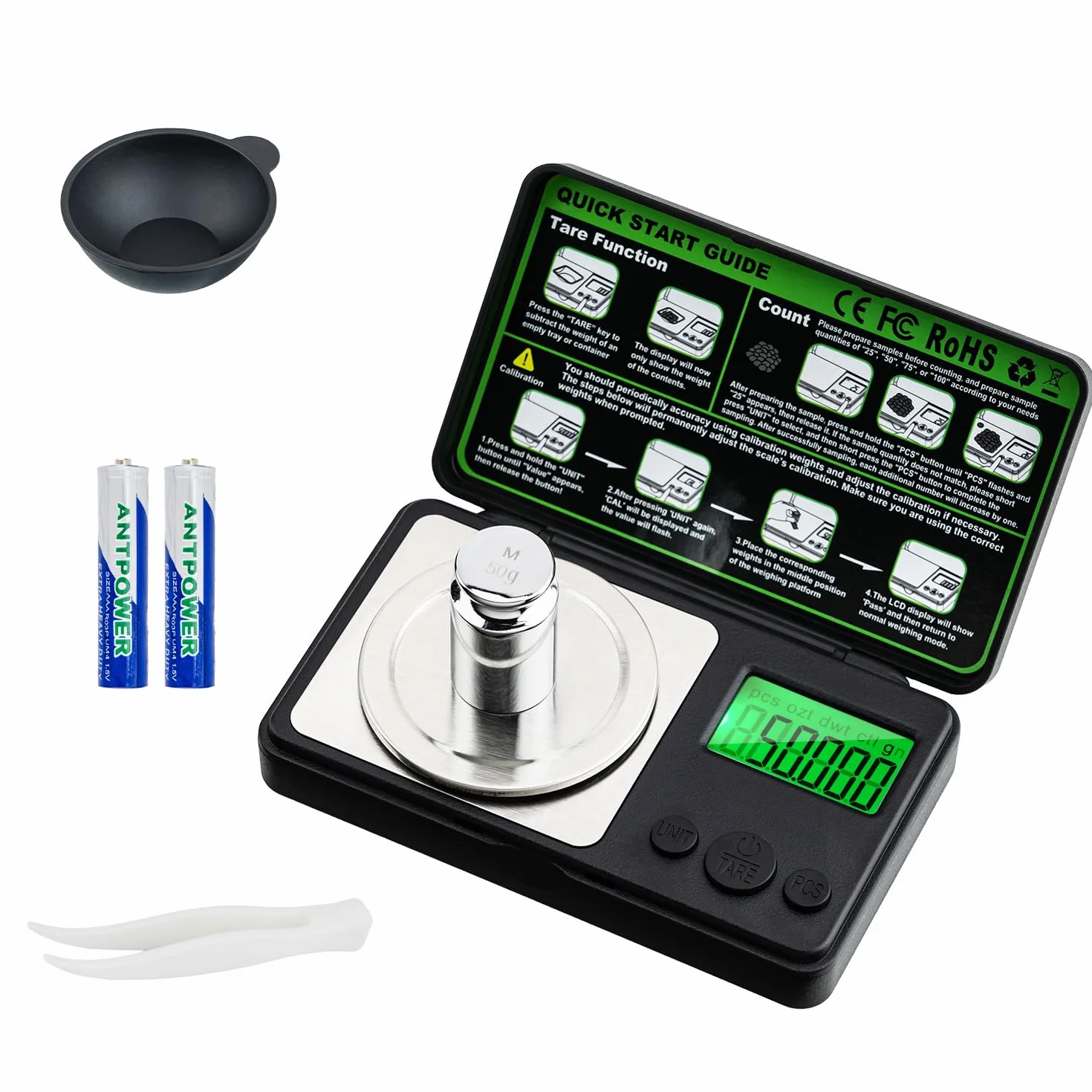 Bilancia ai Milligrammi 50g / 0,001g,Mini Bilancia Tascabile di Precisione con Display LCD,7 Unità,Funzione Tara e Peso di Calibrazione,Bilancino Digitale per Grammi,Oro,Gioielli e Laboratorio