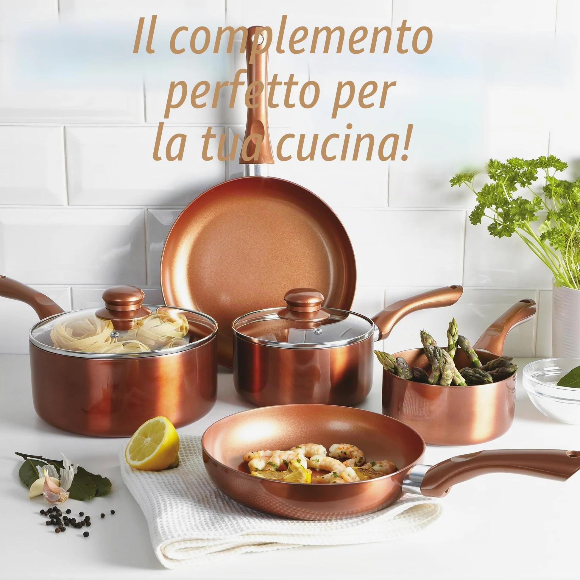 Set di 5 pezzi in ceramica, alluminio, rame, 46 x 29 x 13 cm