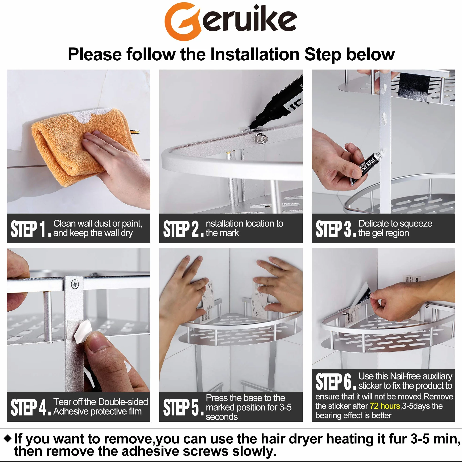 Mensola Doccia Angolare Senza Foratura 2 Livelli Argento Alluminio Accessori Bagno Organizer