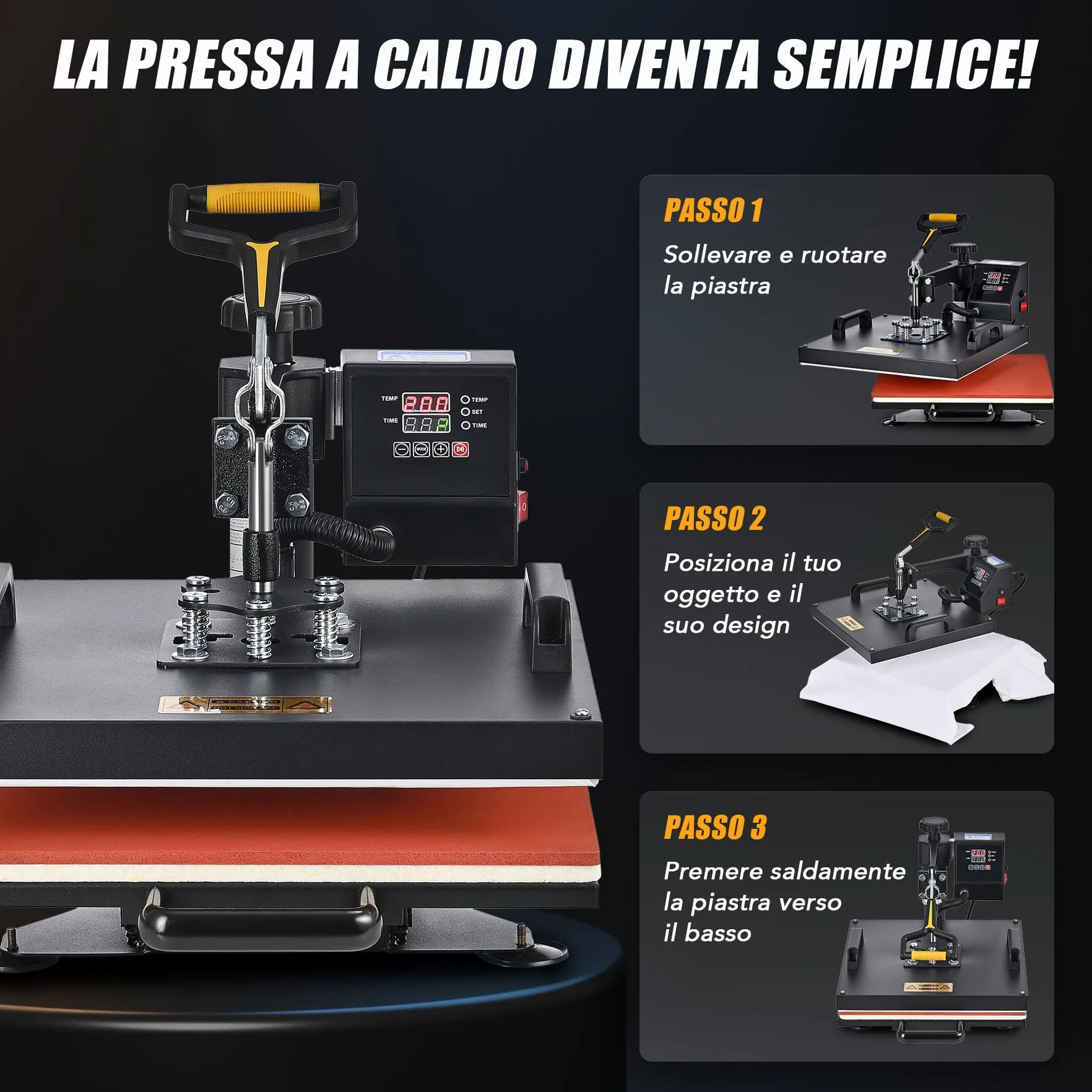 CREWORKS 8 IN1 Pressa a Caldo 38 X 38CM Pressa di Calore 1400W Termopressa Macchina per Sublimazione Digitale Rotazione a 360 Gradi Pressa a Caldo per Magliette Cappellini T-Shirt Tazze Piatti