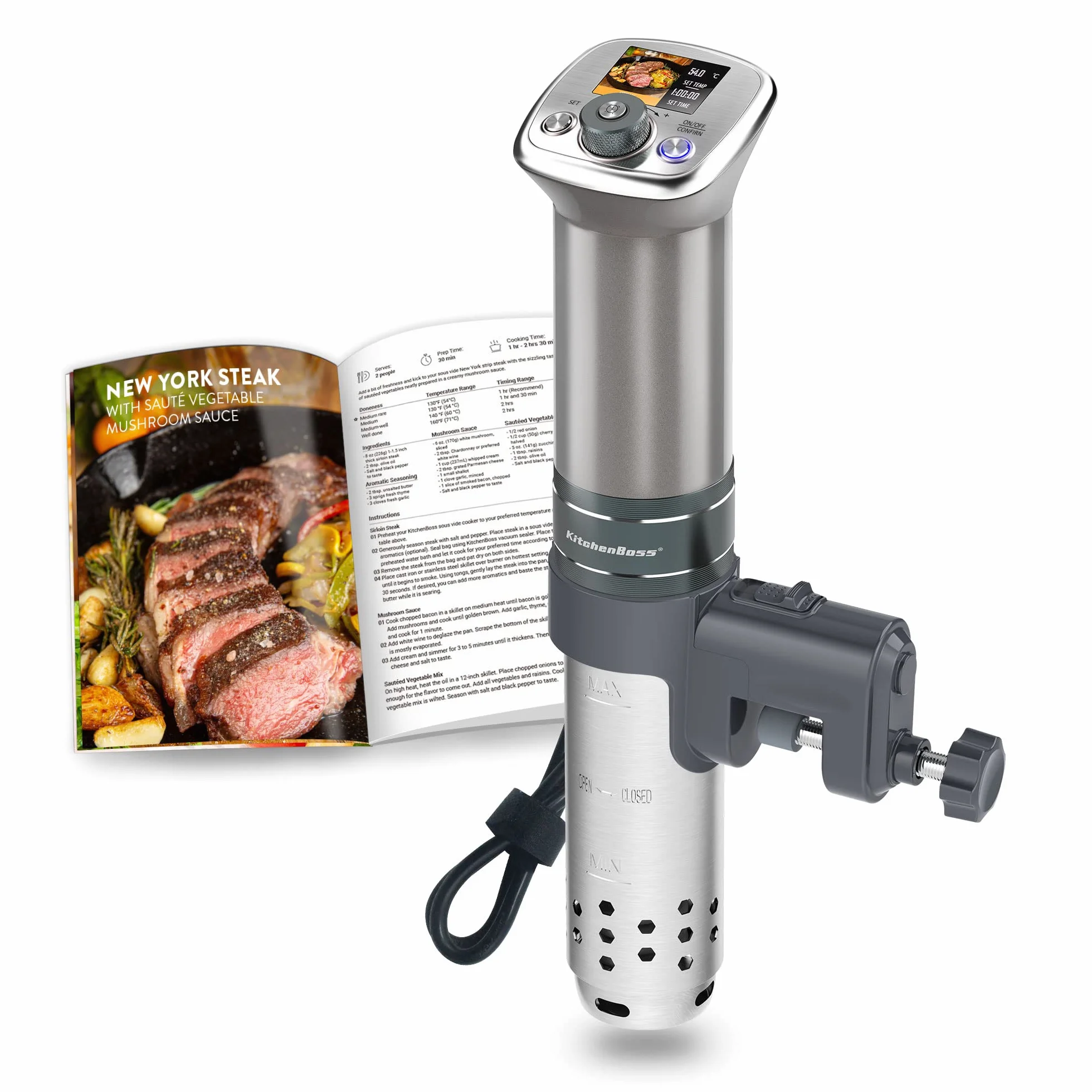 Roner cucina a bassa temperatura Sous Vide Roner: ricette LCD colorate | G320 Pro Silver Machine, motore DC senza spazzole | 1100 Watt | Viene fornito con ricettario | IPX7 KitchenBoss