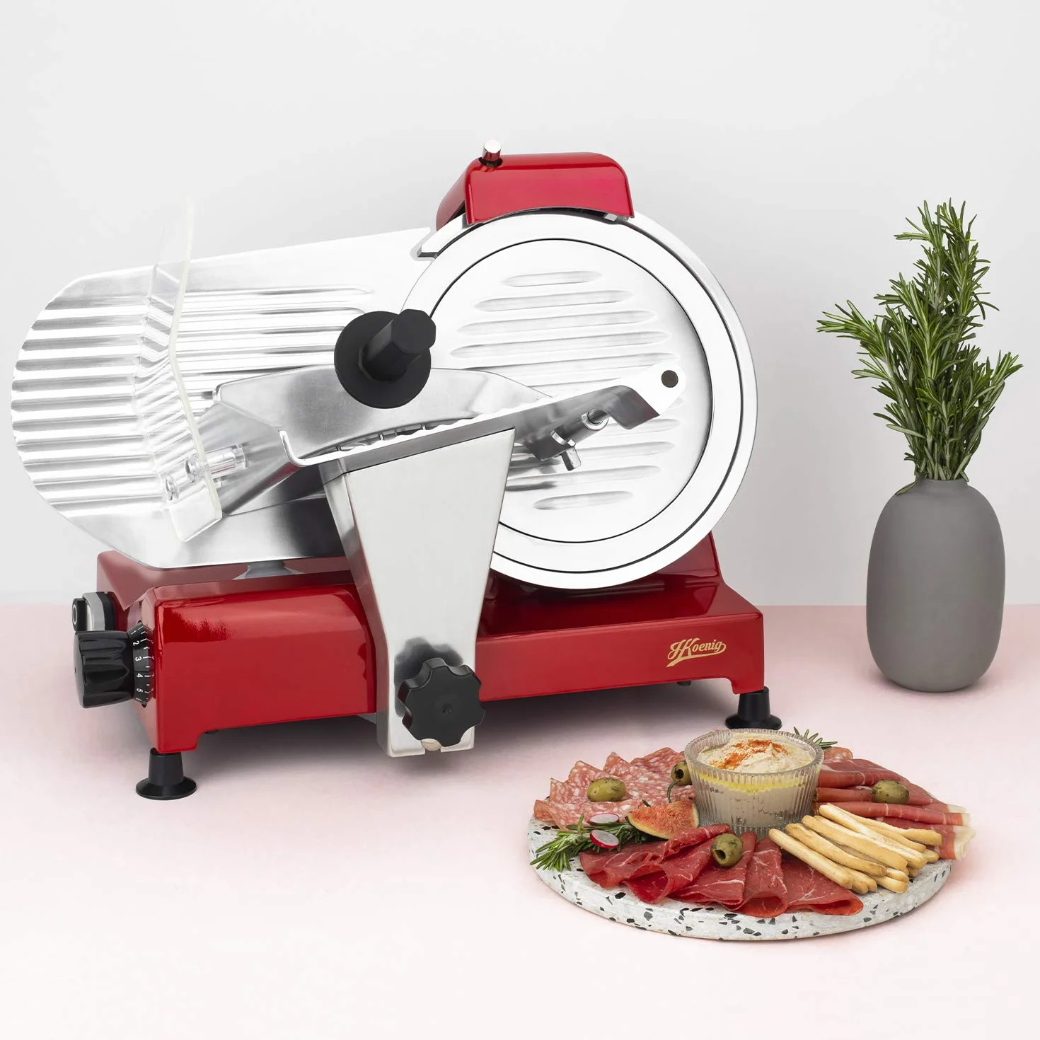 h.koenig Affettatrice Elettrica Professionale MSX254 per Salumi,Pane,Formaggio,240W,Lama Italiana 25cm,Spessore 0-12 mm,Affilatore Integrato,282RPM