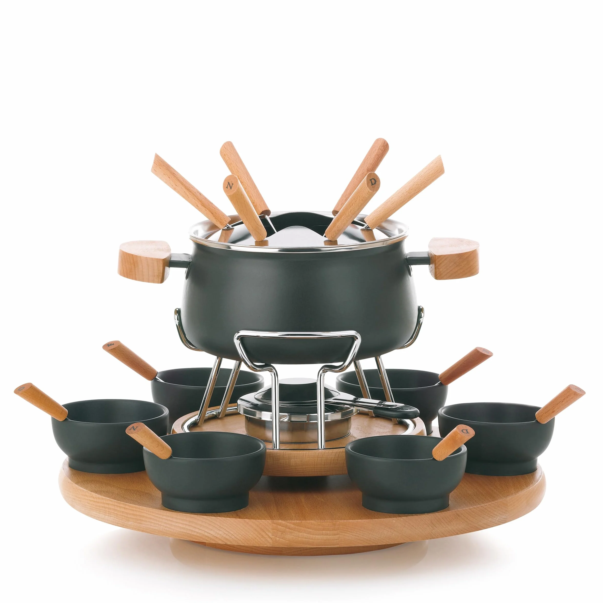 Kela set fonduta carne 23 pezzi 6 persone NATURA piastra girevole legno