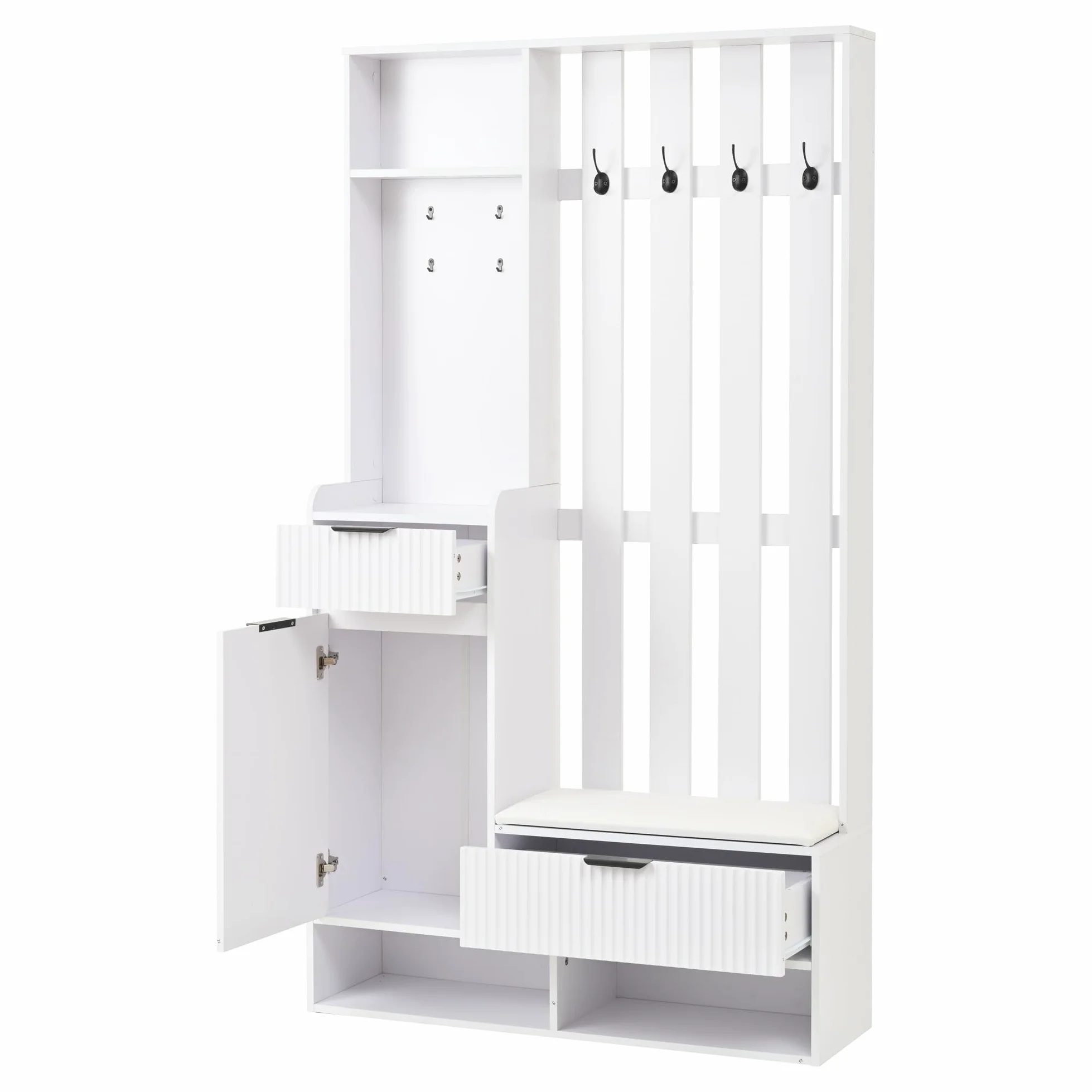 100 x 30 x 180 cm, 6 in 1, con 8 ganci, protezione antiribaltamento, appendiabiti compatto con cassetti e armadi, larghezza 100 cm, colore: bianco