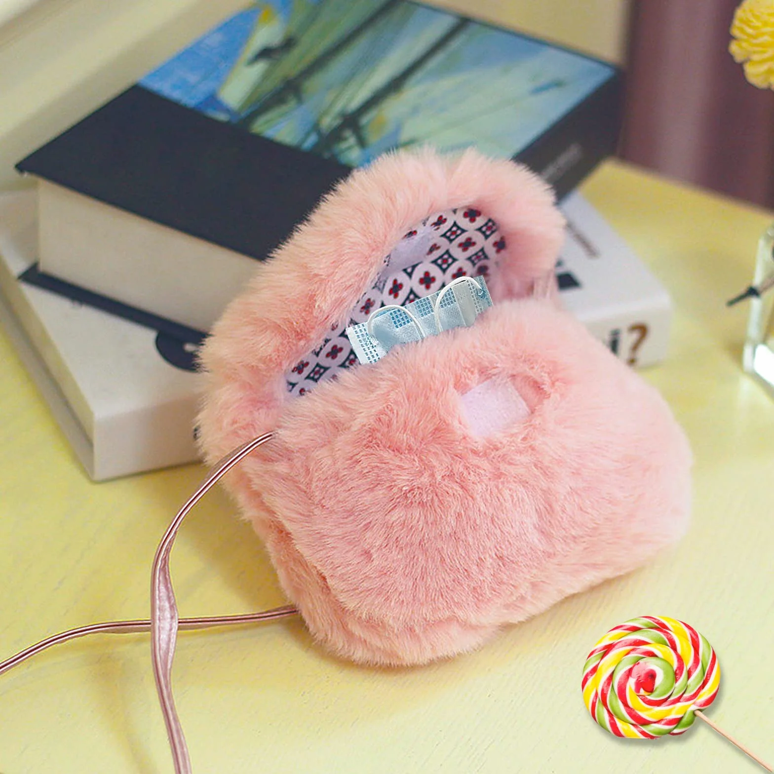 Borsa Piccola in Peluche, Borsetta Principessa Peluche, Borsa Peluche Bambina, per Bambini 3-5 Anni, Contenitore Chiavi, Fazzoletti, Maschere, Carte (Rosa)