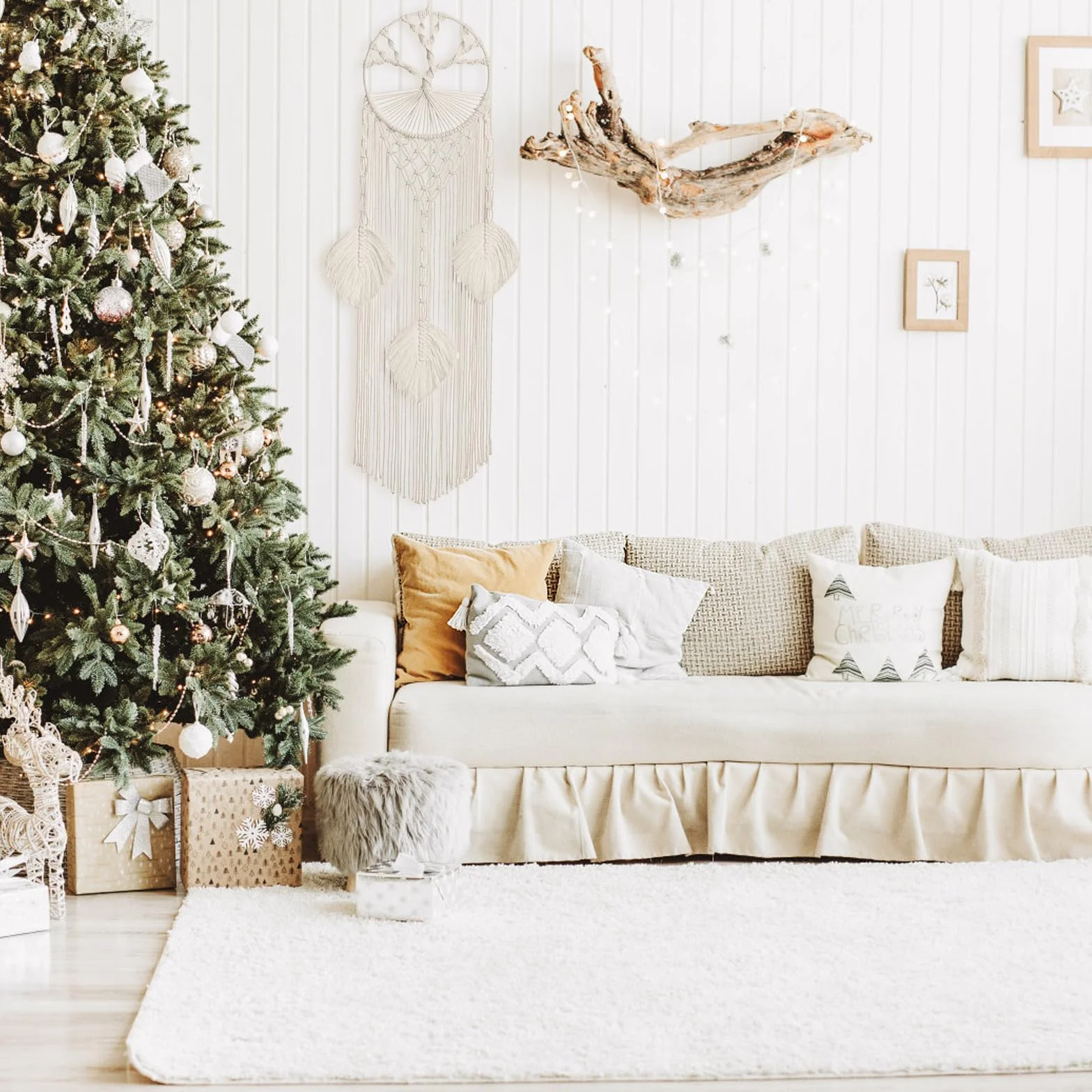 Acchiappasogni Boho da Appendere Macramè Beige Albero Della Vita