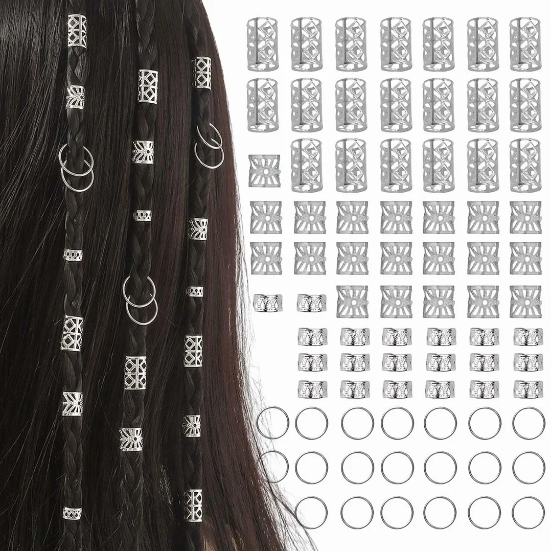 Anelli Per Capelli Clip A Spirale 80 Pezzi Dreadlocks Trecce Argento Accessori Decorativi